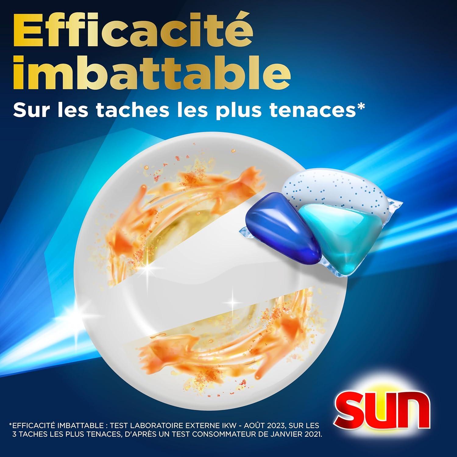image:imageSUN Absolu Plus Pastilles LaveVaisselle Tout en 1 Bicarbonate Actif 26 Capsules brillance tablettes imbattables sur les taches tenacesBicarbonate