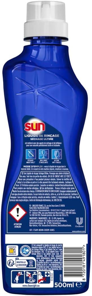 image:imageSun Liquide de Rinage LaveVaisselle Brillance parfaite 1L 2x plus de brillance prvient les dpts de calcaire sur la vaisselle500 ml Lot de 1