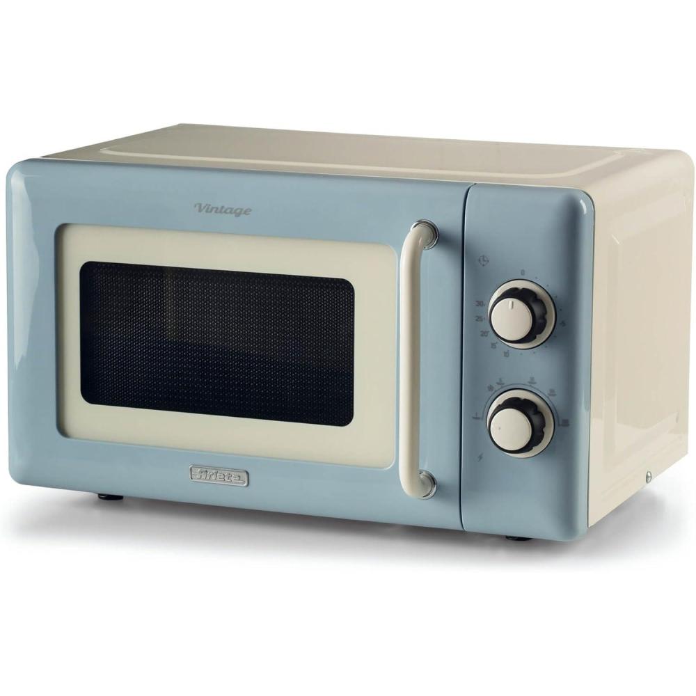 image:imageAriete Microondes mcaniques vintage 800 W 20 L 5 niveaux de puissance minuterie de 30 minutes signal de fin de cuisson idal pour chauffage cuisson et dconglation vertBleu