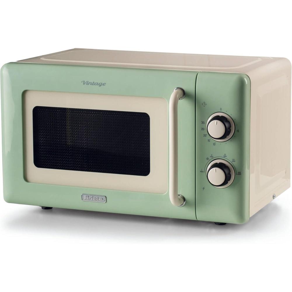 image:imageAriete Microondes mcaniques vintage 800 W 20 L 5 niveaux de puissance minuterie de 30 minutes signal de fin de cuisson idal pour chauffage cuisson et dconglation vertVert