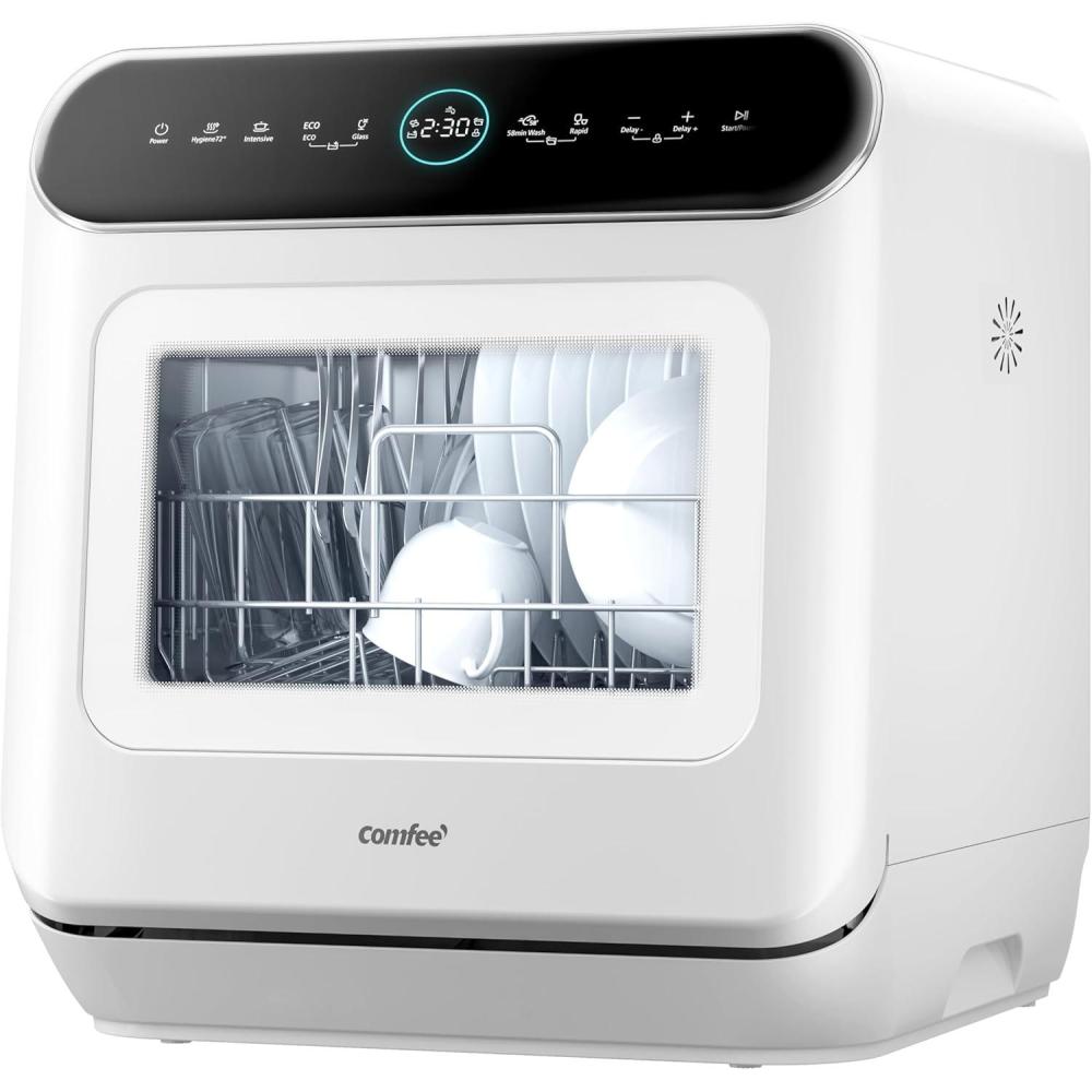 image:imageCOMFEE MFD42S110WIT Lavevaisselle autonome avec 3 places 7 programmes commande tactile cran LED dmarrage diffr et fonction de lavage hors saison blanc