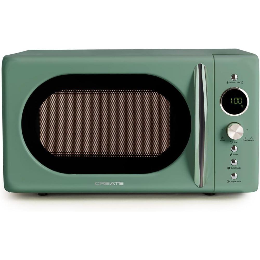 image:imageCREATEMICROWAVE STUDIOMicroondes avec fonction grill et four blanc cassCapacit 23L plateau 285 mm 10 niveaux de puissance 8 programmes automatiques 3 modes grill cran LED 1000WVert Sauge