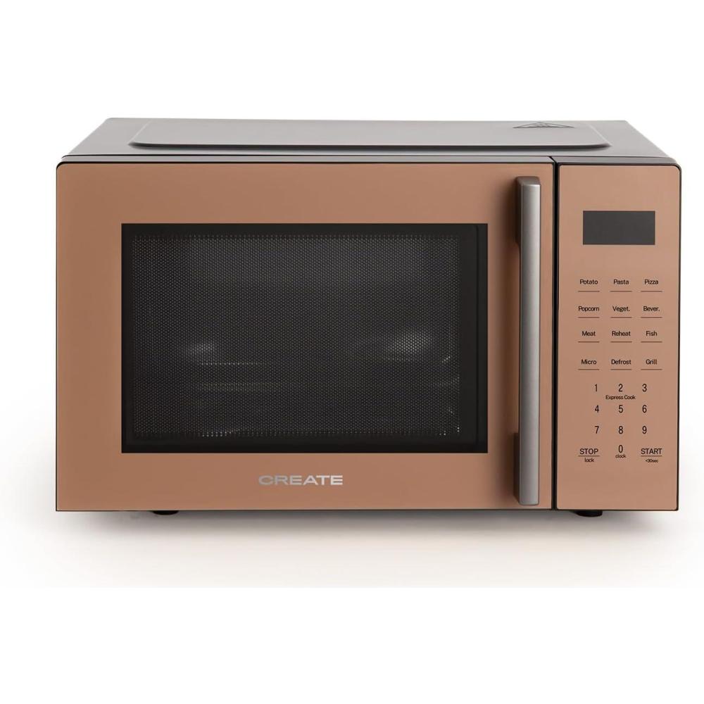 image:imageCREATEMICROWAVE STUDIOMicroondes avec fonction grill et four blanc cassCapacit 23L plateau 285 mm 10 niveaux de puissance 8 programmes automatiques 3 modes grill cran LED 1000WMoka