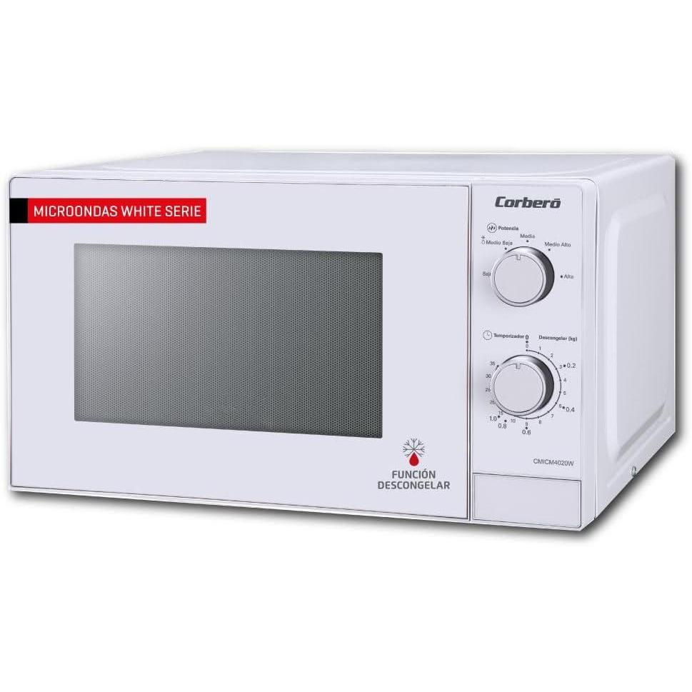 image:imageCorber CMICM4020W Microondes installation libre cap 20 litres blanc puissance 700 W dconglation 5 niveaux puissance contrle mcanique temprature 35 min plateau rotatif 255