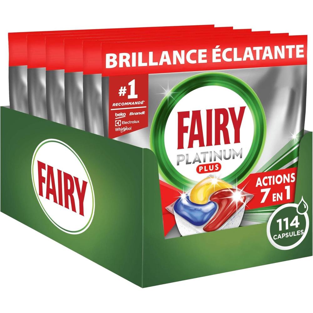 image:imageFairy Platinum Plus Tablettes Lavevaisselle Touten1 114 Tablettes 19x6 Parfum Citron Technologie AntiTerne Prvient le Calcaire Systme PrLavage Intgr Efficace en Cycle CourtFairy Platinum Plus Tablettes LaveVaisselle 114 Capsules
