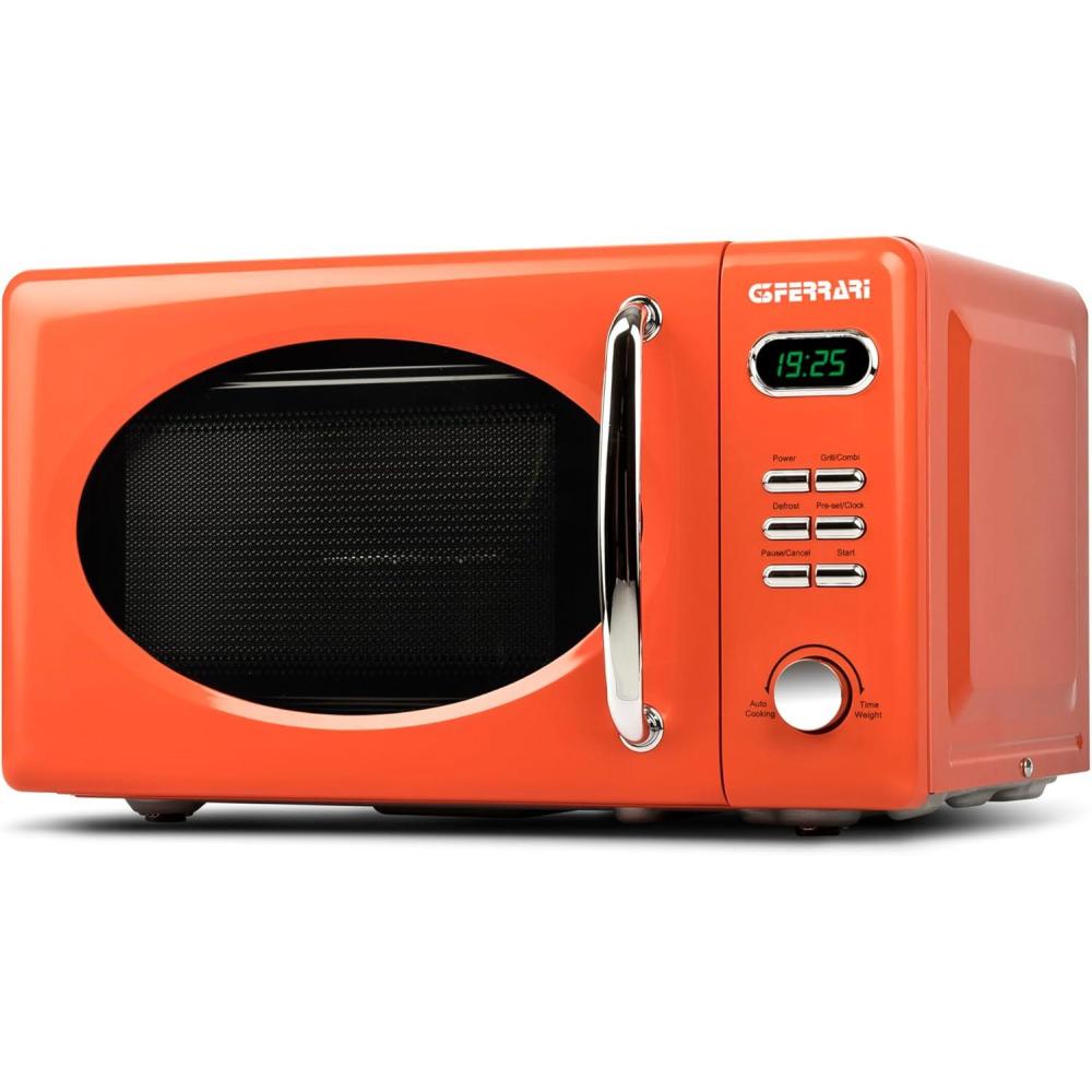 image:imageG3 Ferrari G10155 Sapormio Vintage Microondes Vintage Combin Numrique 1150 W 20 litres 8 programmes 4 modes de cuisson accessoires inclus minuterie 60 min orange