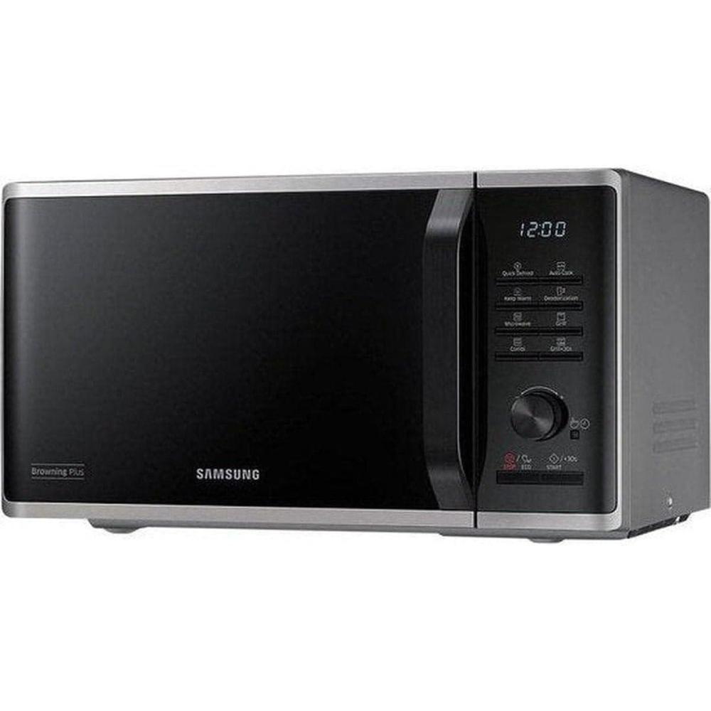 image:imageSamsung MG23K3515ASEG Microondes avec gril 800 WChambre de cuisson 23 lLargeur 489 cmDgivrage rapide 27 programmes automatiquesArgentEmballage standard