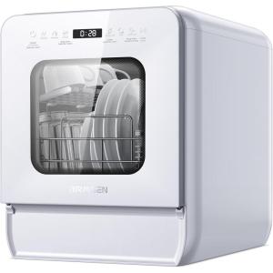 AIRMSEN Mini Lave-vaisselle de Table avec 7+2 Programmes, Design Ultra-Étroit & Profond 37 * 50cm, 4 couverts, Démarrage Différé 1-24H, Double Jet 360°, Réservoir d&rsquo;Eau de 5L, Blanc (Blanc)(Blanc)