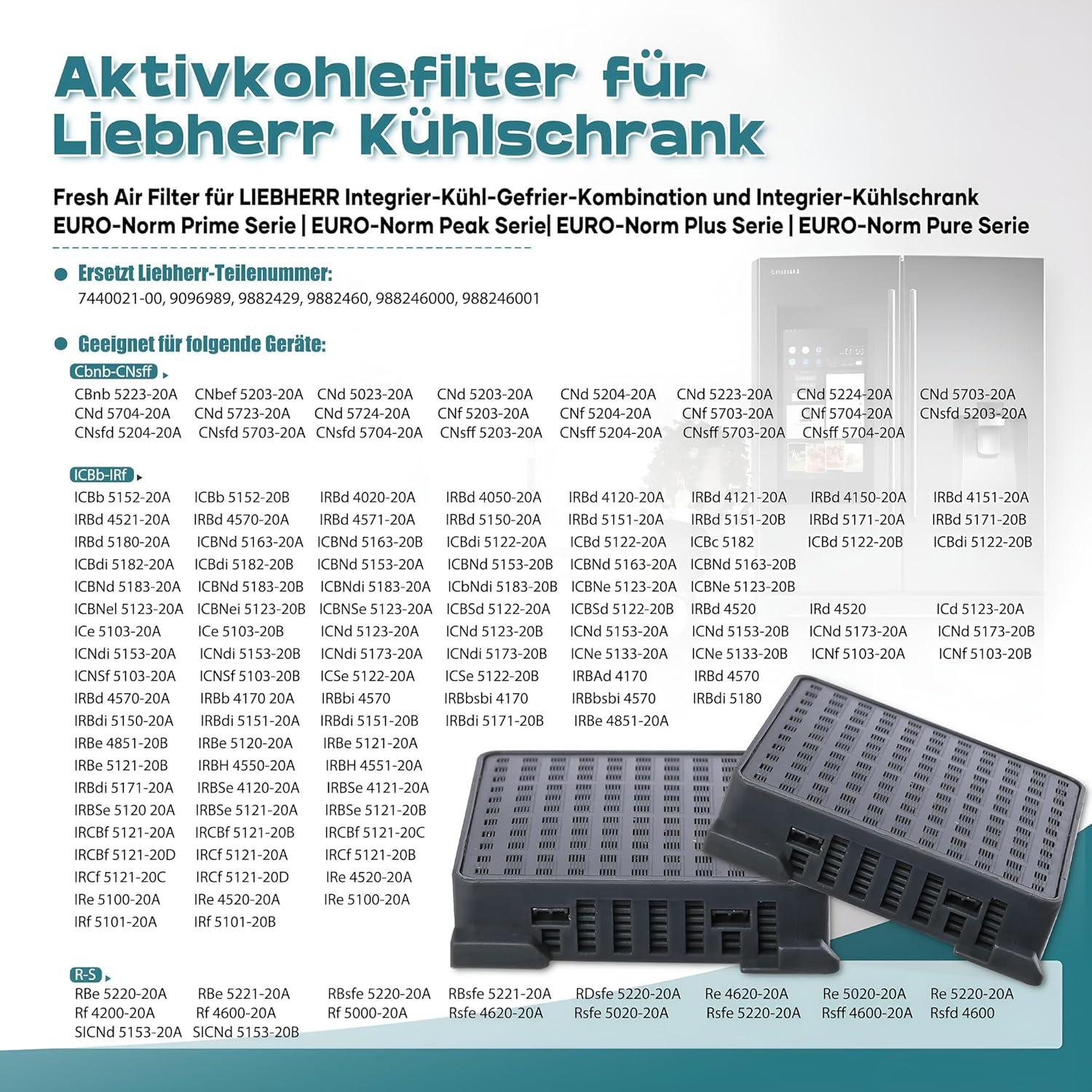 image:imageLot de 4 filtres charbon actif pour rfrigrateurs Liebherr 9096989 9882460 9882429 988246000 Fresh Air pour rfrigrateurs Liebherr 744002100