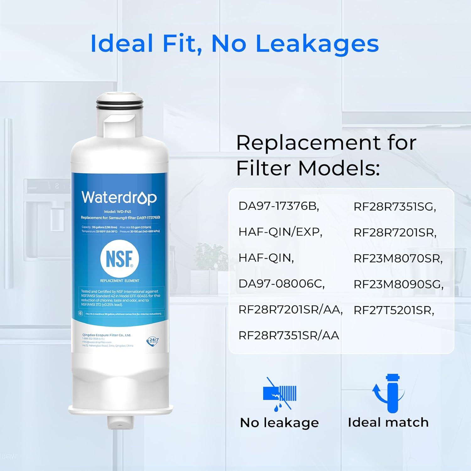 image:imageWaterdrop DA9717376B Filtre Eau pour Rfrigrateur Compatible avec Samsung HAFQinEXP DA9717376B HAFQin DA9708006C Rduction des PFAS PFOAPFOS Pack de 21 Unit Lot de 1