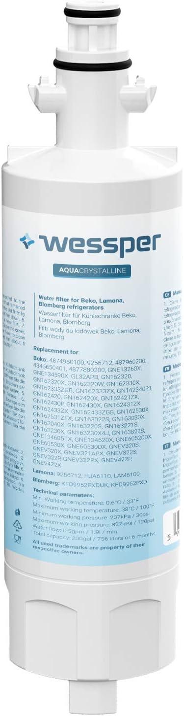 image:imageWessper 4874960100 Filtre eau du rfrigrateur pour Beko 4874960100 4394650100 9256712 SBS4K srie GNE Blomberg IWD1004ET Grundig 487960000 srie GSN Lamona LAM6100 HJA6110 Lot de 22 Unit Lot de 1