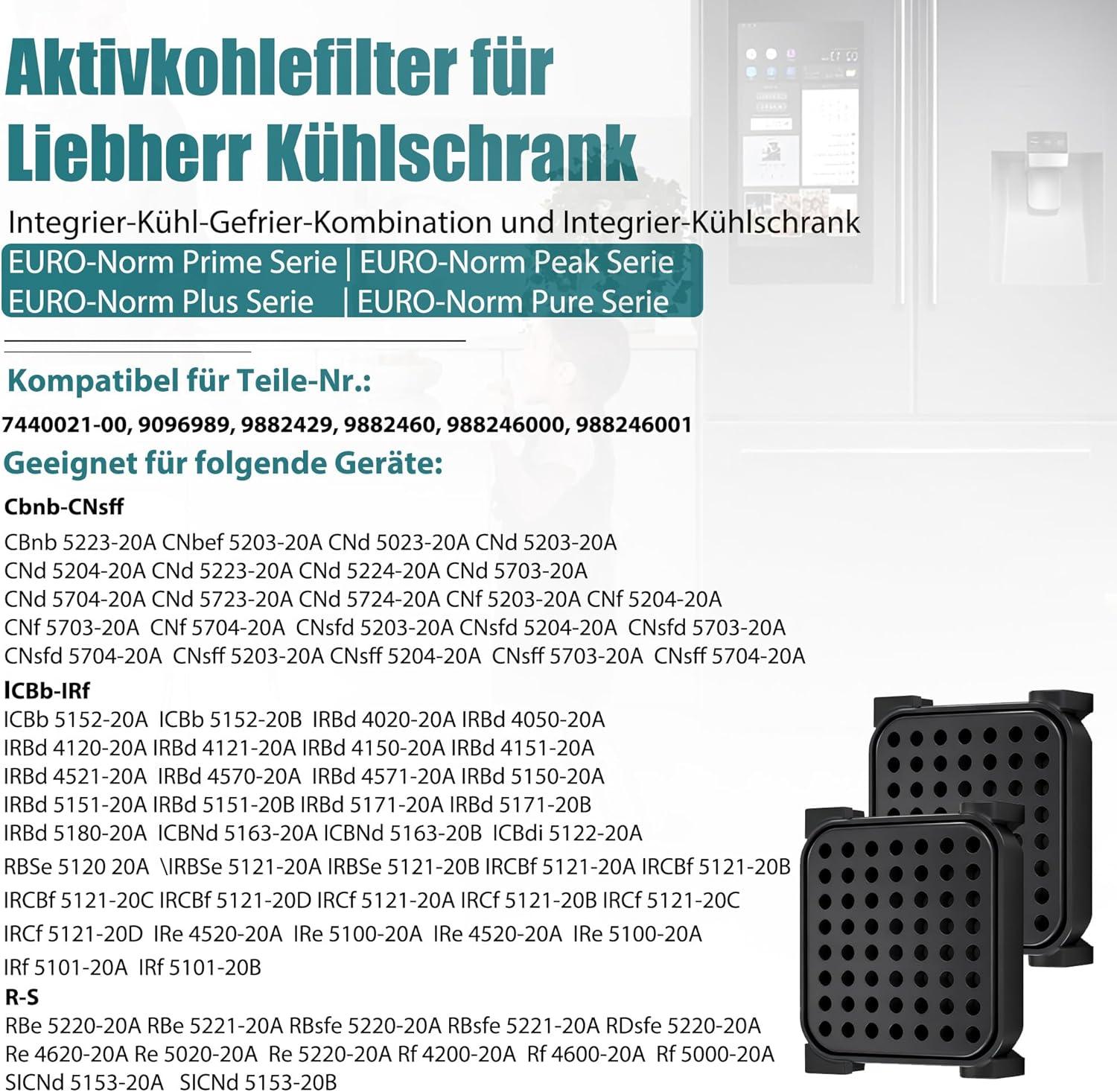 image:imageLot de 4 filtres air Fresh Air pour rfrigrateur Liebherr 9096989 9882460 9882429 988246000 988246001 Filtre charbon actif de rechange pour 744002100 Filtre air pour rfrigrateur