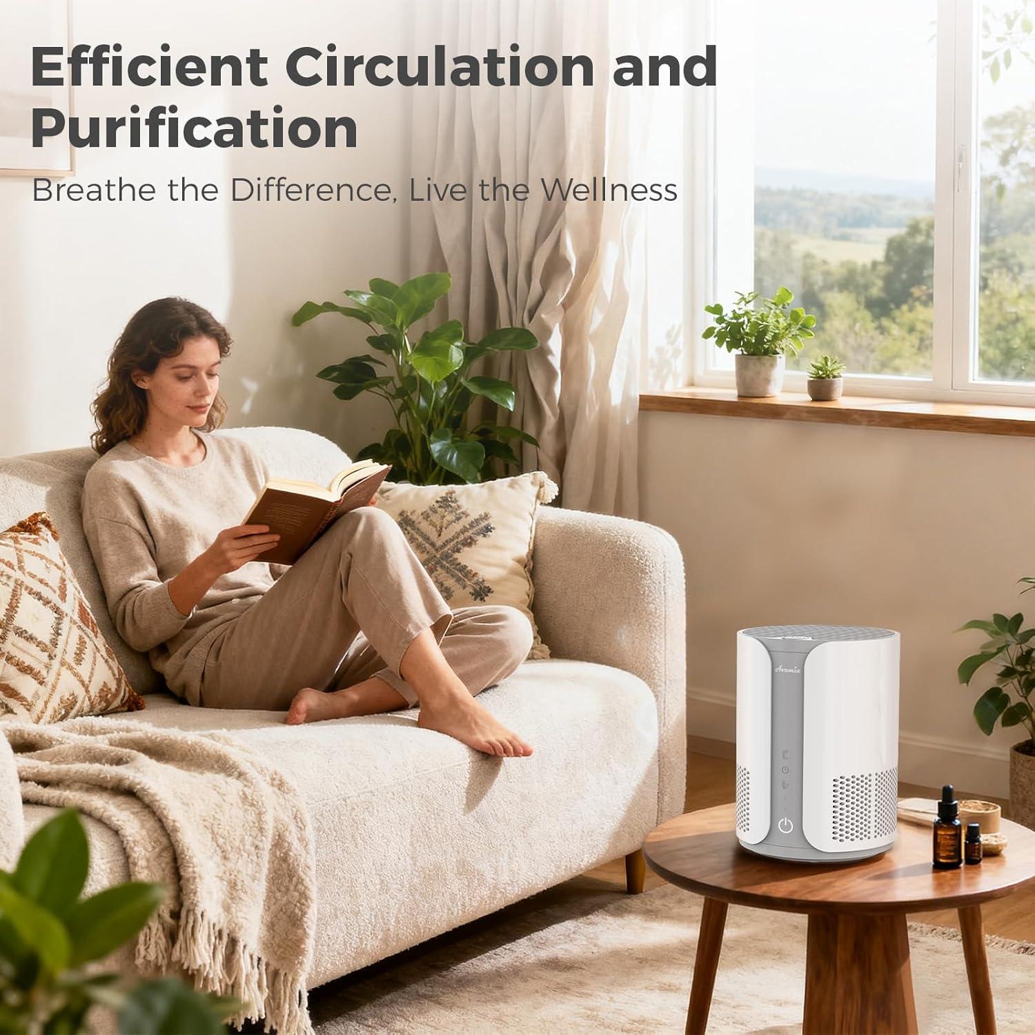 image:imageAvamia Purificateur dair avec filtre HEPA H13 diffuseur daromathrapie 3 vitesses filtre air silencieux 22 dB pour liminer la fume le pollen les poils danimaux et les pellicules blanc