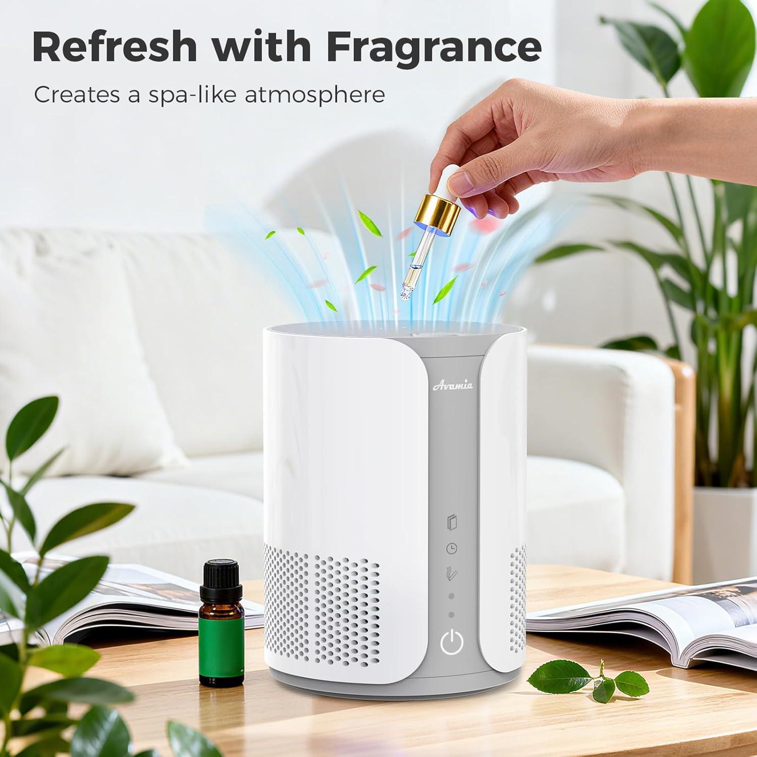 image:imageAvamia Purificateur dair avec filtre HEPA H13 diffuseur daromathrapie 3 vitesses filtre air silencieux 22 dB pour liminer la fume le pollen les poils danimaux et les pellicules blanc