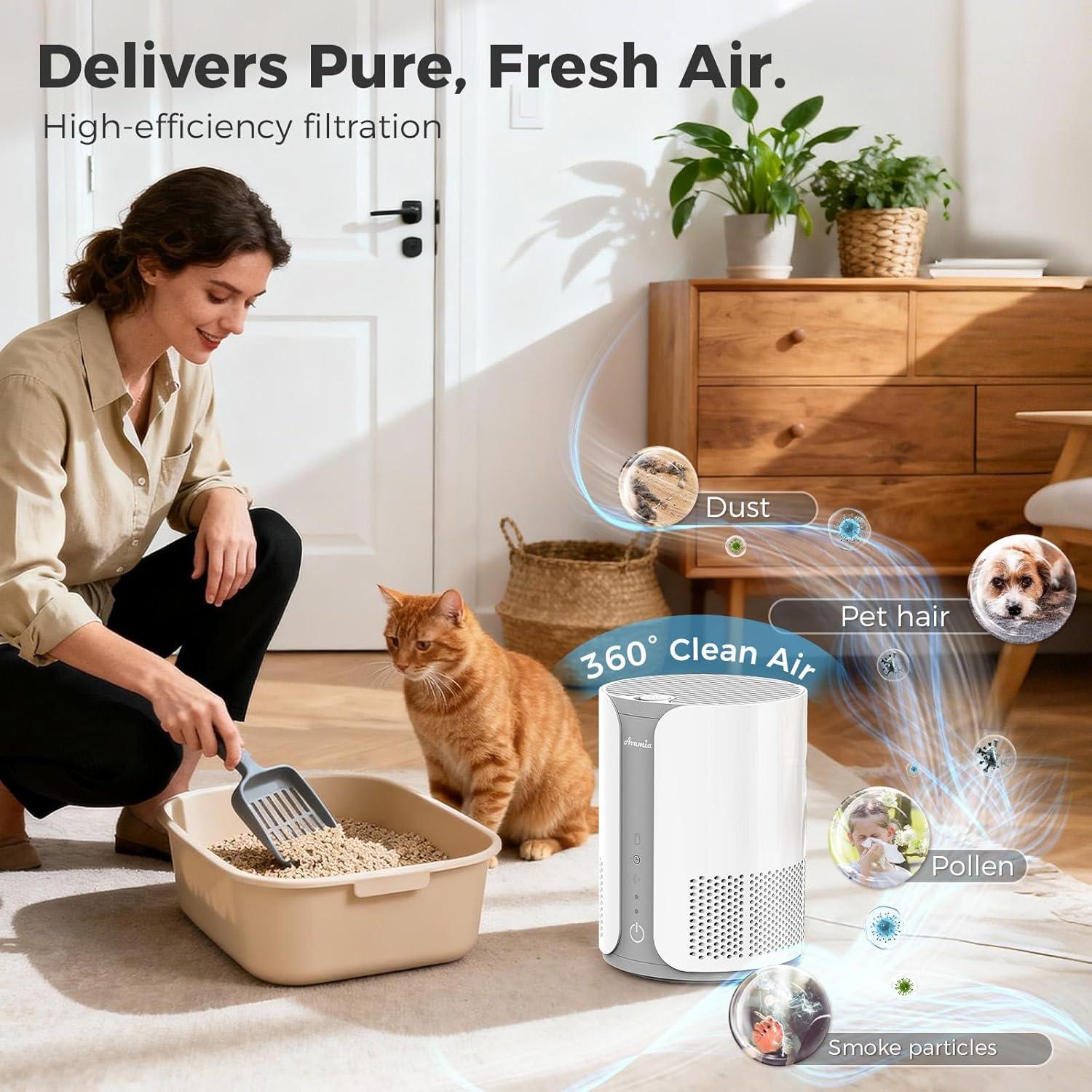 image:imageAvamia Purificateur dair avec filtre HEPA H13 diffuseur daromathrapie 3 vitesses filtre air silencieux 22 dB pour liminer la fume le pollen les poils danimaux et les pellicules blanc