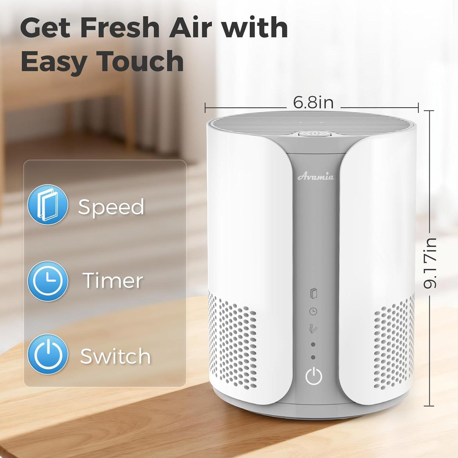 image:imageAvamia Purificateur dair avec filtre HEPA H13 diffuseur daromathrapie 3 vitesses filtre air silencieux 22 dB pour liminer la fume le pollen les poils danimaux et les pellicules blanc