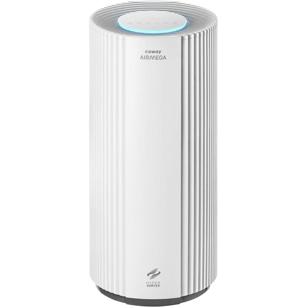 image:imageCOWAY Purificateur dair grande pice CADR 734mh purifie 153m en 30min filtre HEPA fume allergies poils animaux odeurs affichage PM12510 mode co AIRMEGA 450 BlancWhite