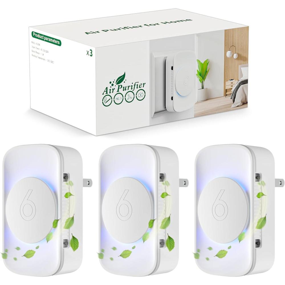 image:imageIonisateur Filtre Air Appartement lot de 3 Purificateurs Dair Silencieux Salle Fumeurs Petite Pice Pour Fume Animaux Domestiques Formaldhyde et Odeurs