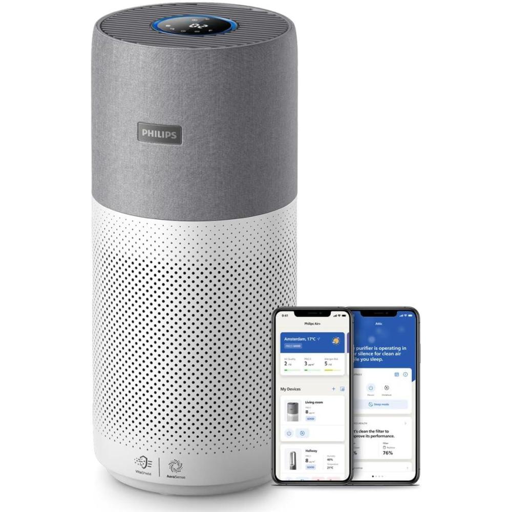 image:imagePhilips 4000i Series Purificateur dAir Purifie les pices jusqu 158 m CADR dbit dair pur de 610 mh Filtre HEPA et charbon actif Connect lapplication Philips Air Blanc AC423610Jusqu 158 m2