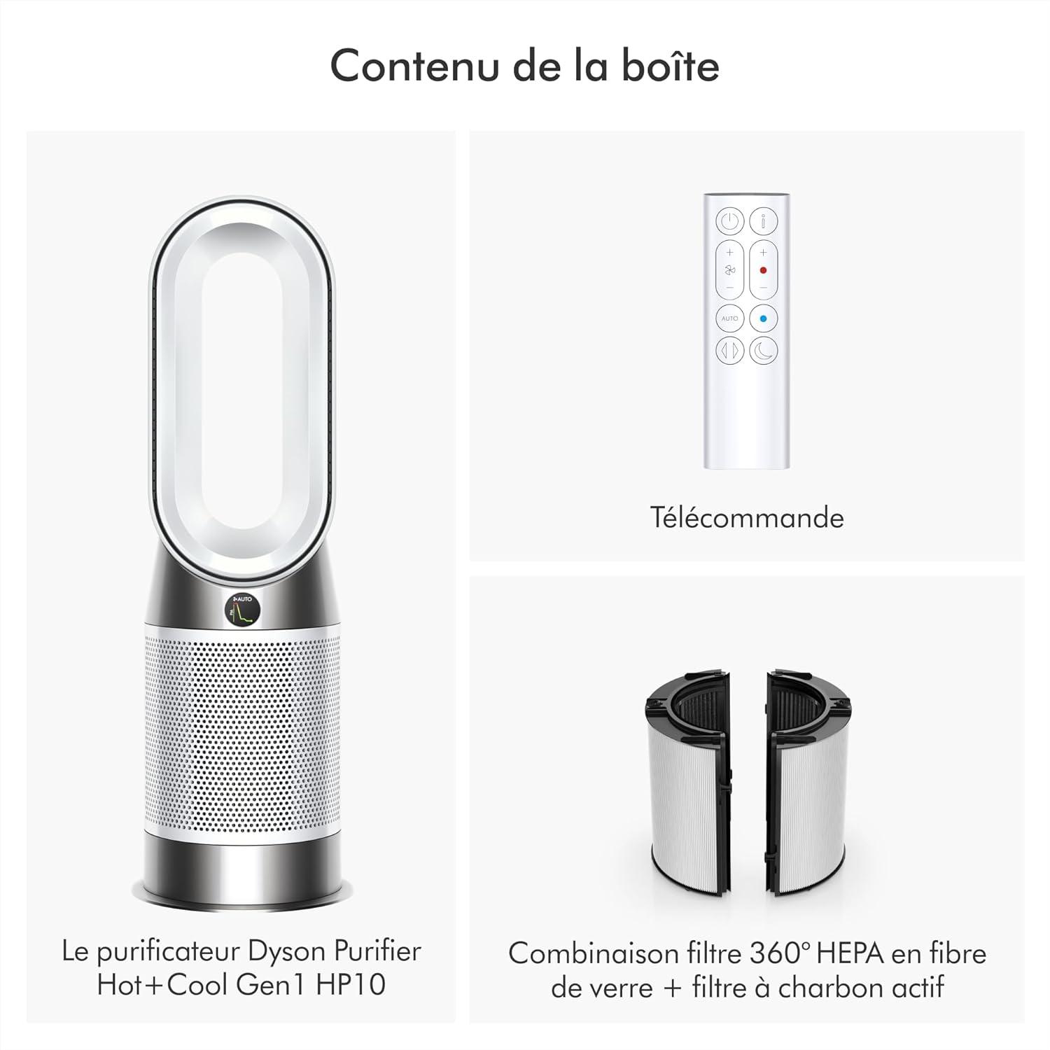 image:imageDyson Purifier HotCool Gen1 Purificateur dair et chauffage HP10 purification chauffage avec flux dair rafrachissant puissant ArgentHP10 Dyson