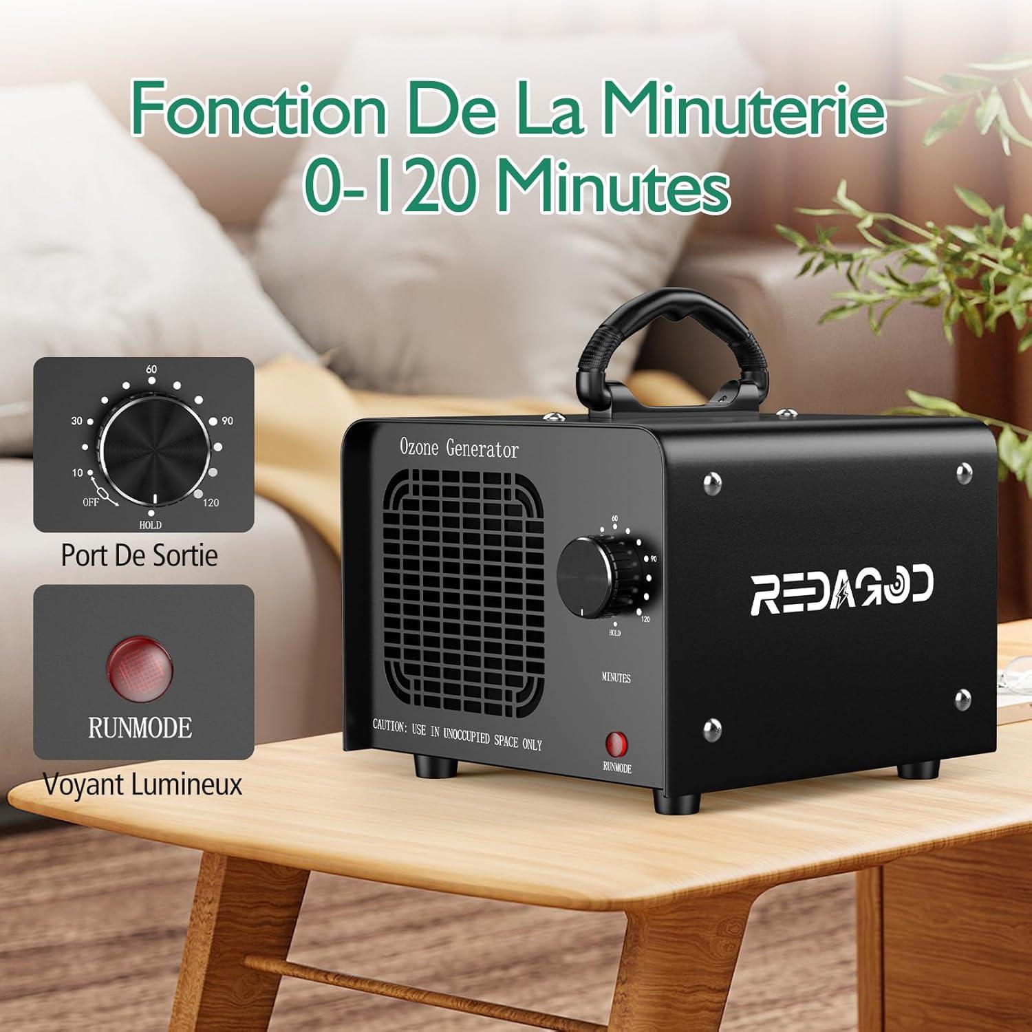 image:imageGnrateur dOzone Redagod 48000 mgh Purificateur Dair Commercial Industriel ioniseur dAir Purificateur dAir lOzone liminateur DOdeurs 0120 Minuterie Pour Bureau Chambre Voitures Htel