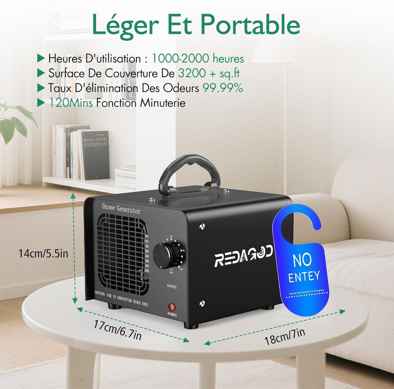image:imageGnrateur dOzone Redagod 48000 mgh Purificateur Dair Commercial Industriel ioniseur dAir Purificateur dAir lOzone liminateur DOdeurs 0120 Minuterie Pour Bureau Chambre Voitures Htel