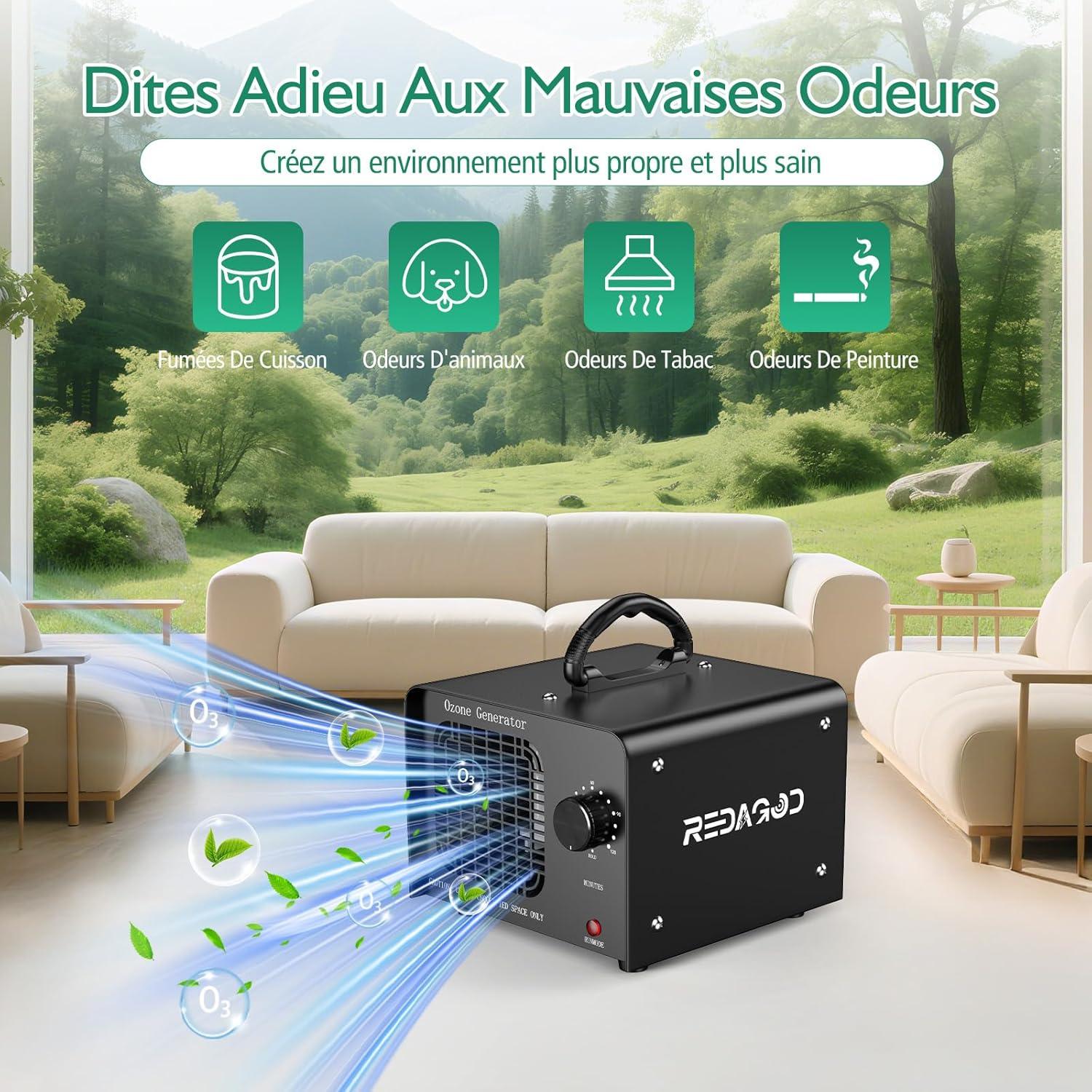 image:imageGnrateur dOzone Redagod 48000 mgh Purificateur Dair Commercial Industriel ioniseur dAir Purificateur dAir lOzone liminateur DOdeurs 0120 Minuterie Pour Bureau Chambre Voitures Htel