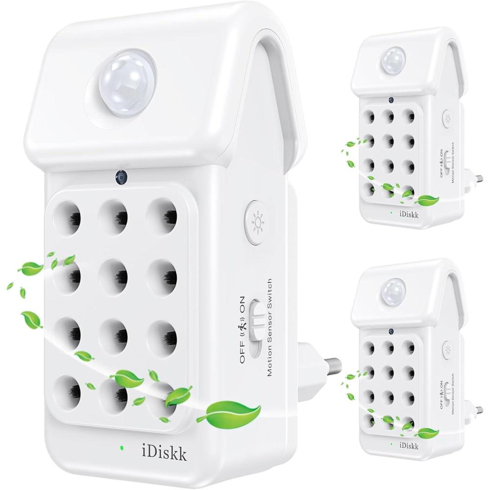 image:imageIDsikk Purificateur dair Ionique  Brancher 12 metteurs dIons Ngatifs Capteur de Mouvement avec Veilleuse sans Filtre Ultra Silencieux lt17dB 1WPack de 3