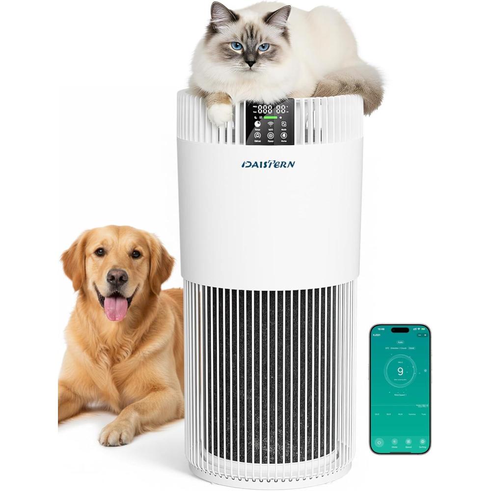 image:imagePurificateur dAir Intelligent pour Animaux 78m Filtre HEPA13 limine 9997 Des Poils Acariens Poussires Pollens Odeurs et Formaldhyde Fonction Ions Ngatifs pour Chambre et Salon