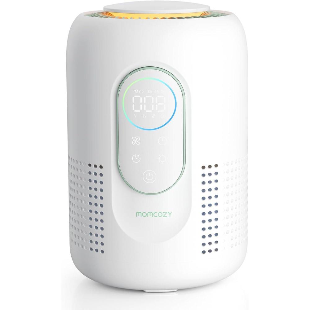 image:imagePurificateur dair pour chambre denfant Momcozy systme 4 filtres moniteur et cran indiquant en temps rel la qualit de lair PM25 indication de ltat avec 3 couleurs veilleuse rglable