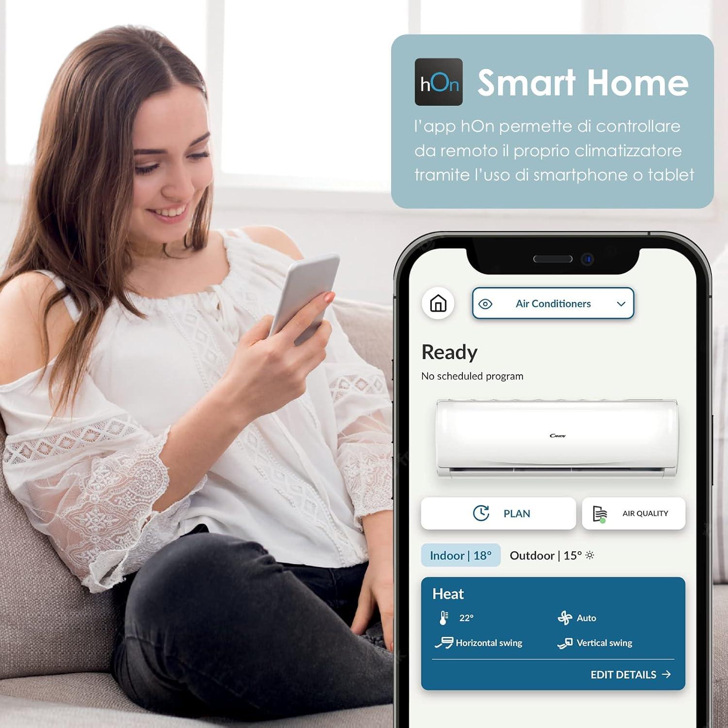 image:imageCandy Climatiseur Smart Linea Pura 9000 Btu 19 dBA pompe chaleur air chaud autonettoyage contrle distant18000 Btu 9000 12000