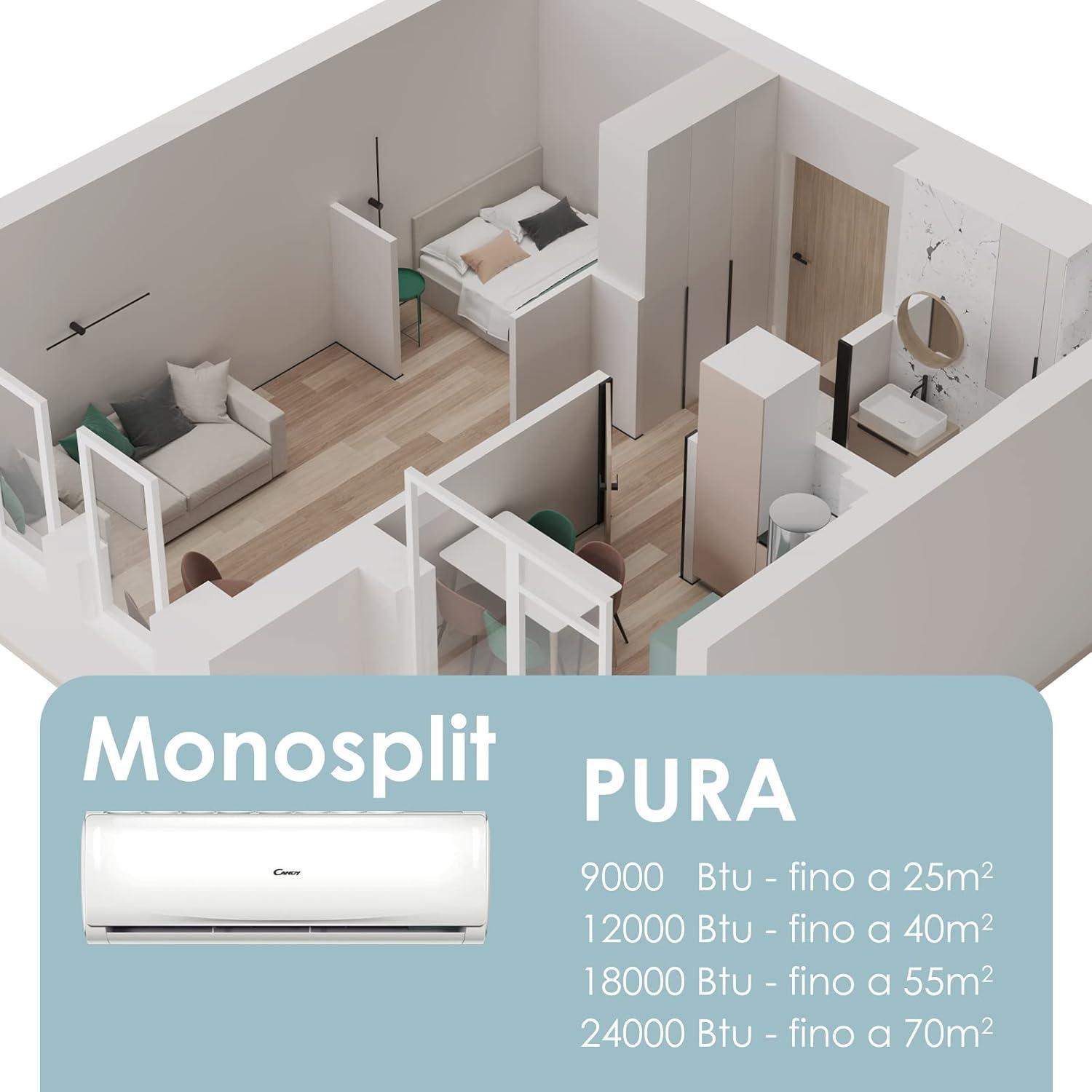 image:imageCandy Climatiseur Smart Linea Pura 9000 Btu 19 dBA pompe chaleur air chaud autonettoyage contrle distant18000 Btu