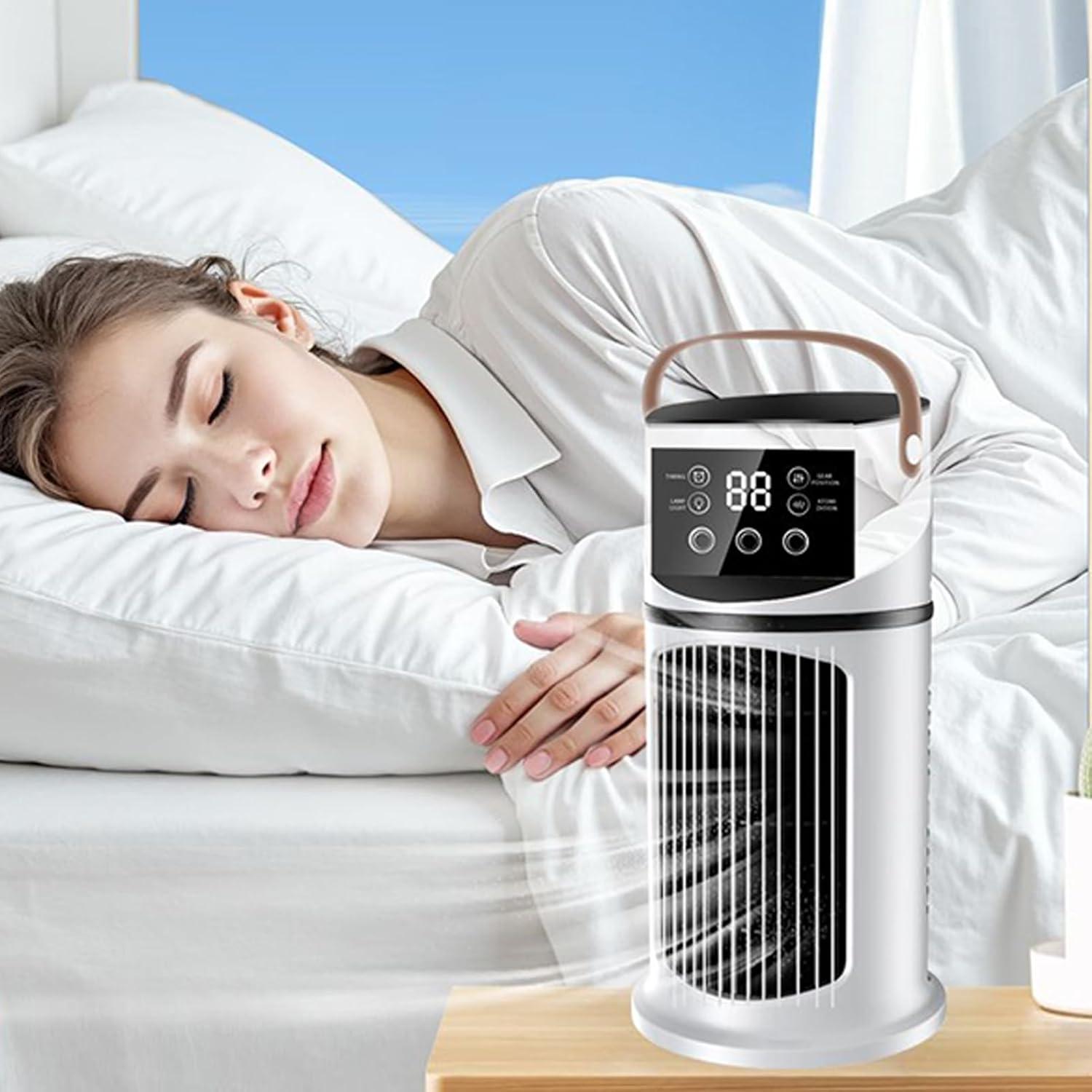 image:imageClimatiseur Mobile 4en1 Avec Dshumidificateur Ventilateur Et Mode Nuit Silencieux Ventilateur De Bureau Climatiseur Mobile Pour Intrieur Pour DortoirSalon Et Chambre Coucher 27x155x155cm