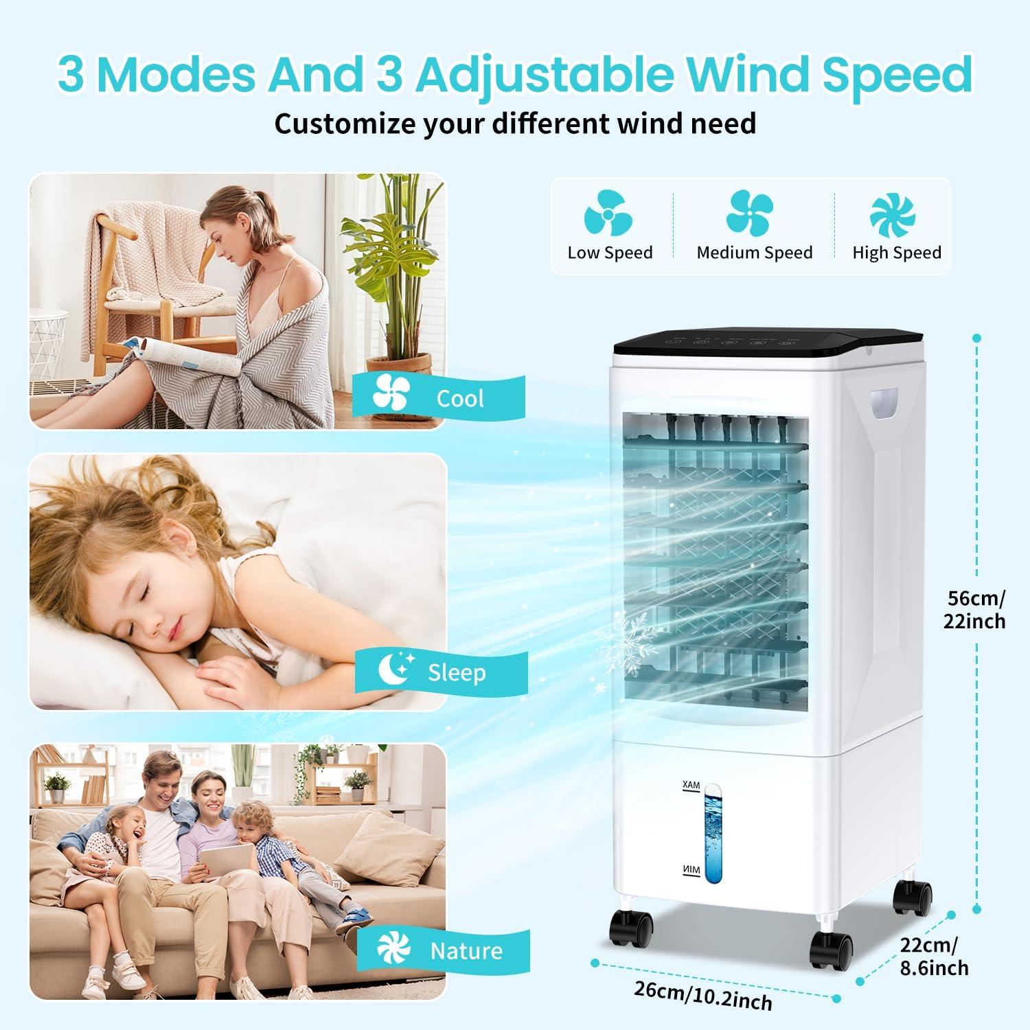 image:imageClimatiseur Mobile 3 en 1 Rafraichisseur dair Silencieux avec 55L Large Rservoir deau 3 Vitesses 7H Minuteries 60Oscillation Sans vacuation Climatiseur Portable pour ChambreCuisineBureau