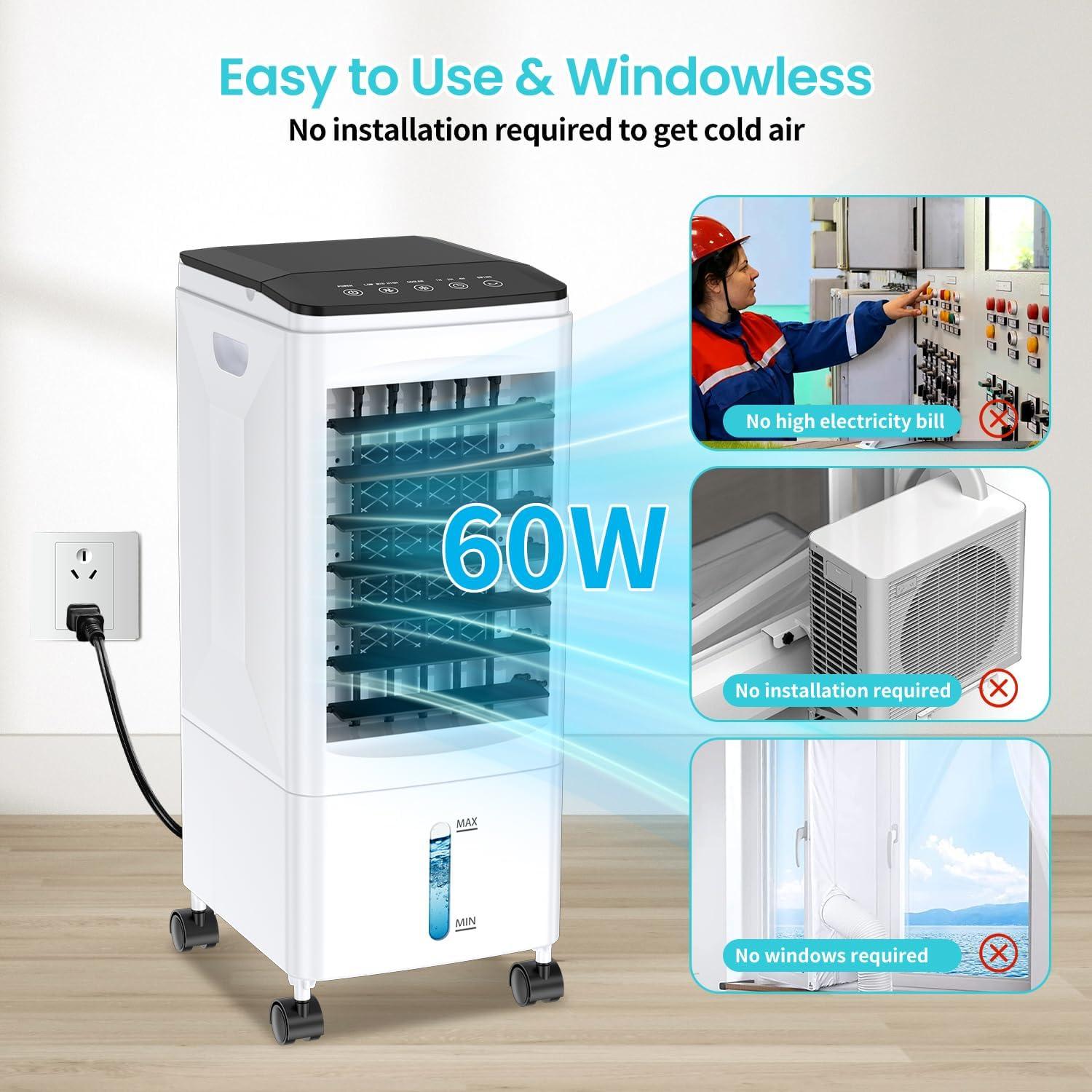 image:imageClimatiseur Mobile 3 en 1 Rafraichisseur dair Silencieux avec 55L Large Rservoir deau 3 Vitesses 7H Minuteries 60Oscillation Sans vacuation Climatiseur Portable pour ChambreCuisineBureau