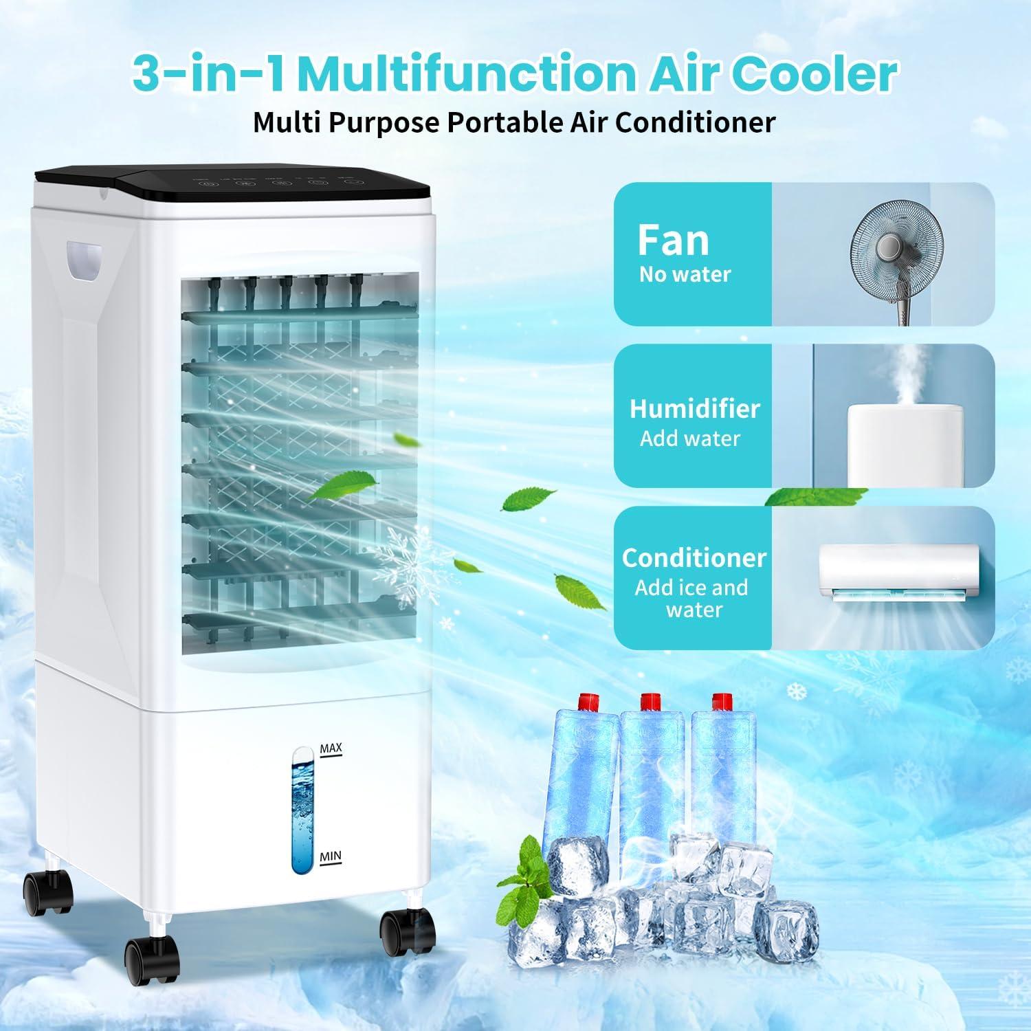 image:imageClimatiseur Mobile 3 en 1 Rafraichisseur dair Silencieux avec 55L Large Rservoir deau 3 Vitesses 7H Minuteries 60Oscillation Sans vacuation Climatiseur Portable pour ChambreCuisineBureau