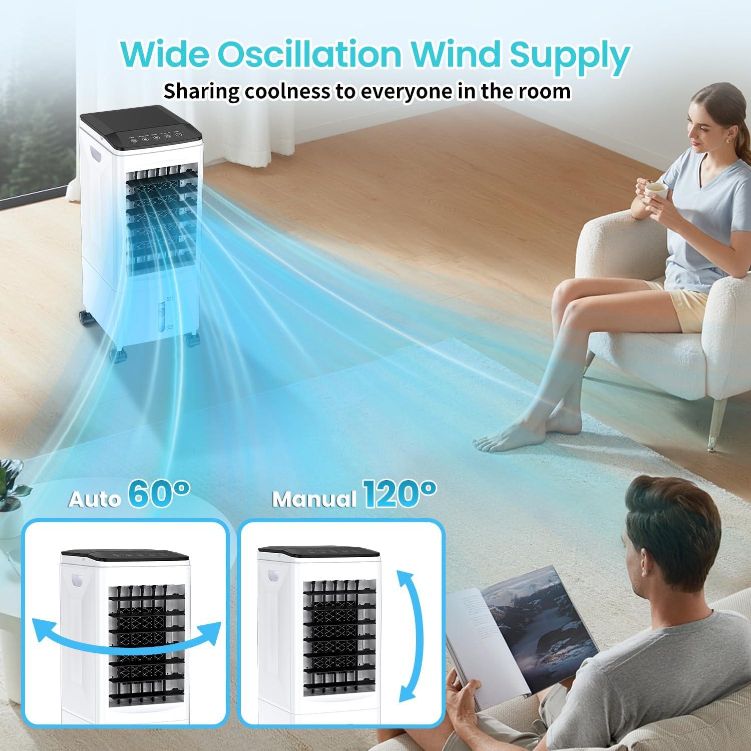 image:imageClimatiseur Mobile 3 en 1 Rafraichisseur dair Silencieux avec 55L Large Rservoir deau 3 Vitesses 7H Minuteries 60Oscillation Sans vacuation Climatiseur Portable pour ChambreCuisineBureau