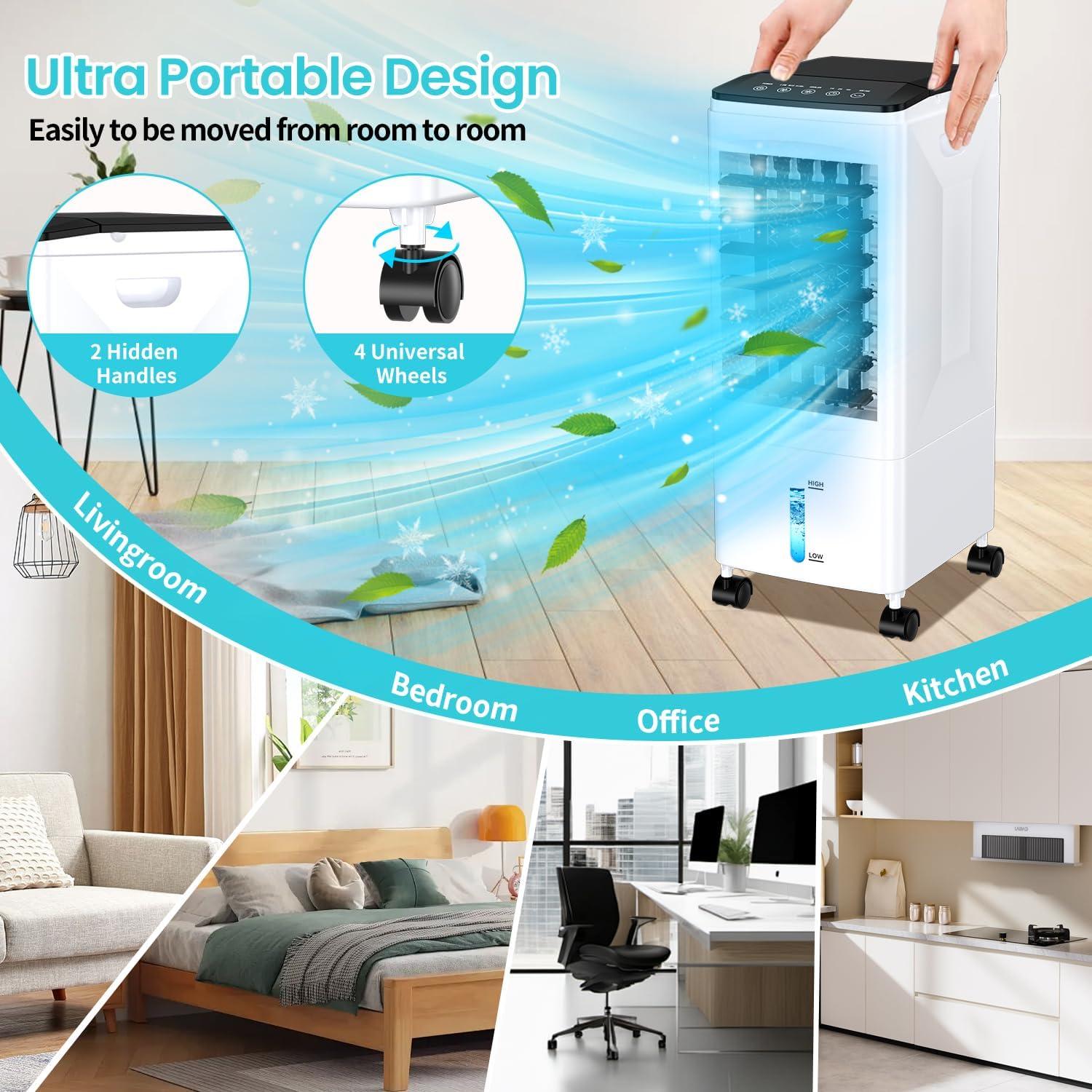 image:imageClimatiseur Mobile 3 en 1 Rafraichisseur dair Silencieux avec 55L Large Rservoir deau 3 Vitesses 7H Minuteries 60Oscillation Sans vacuation Climatiseur Portable pour ChambreCuisineBureau