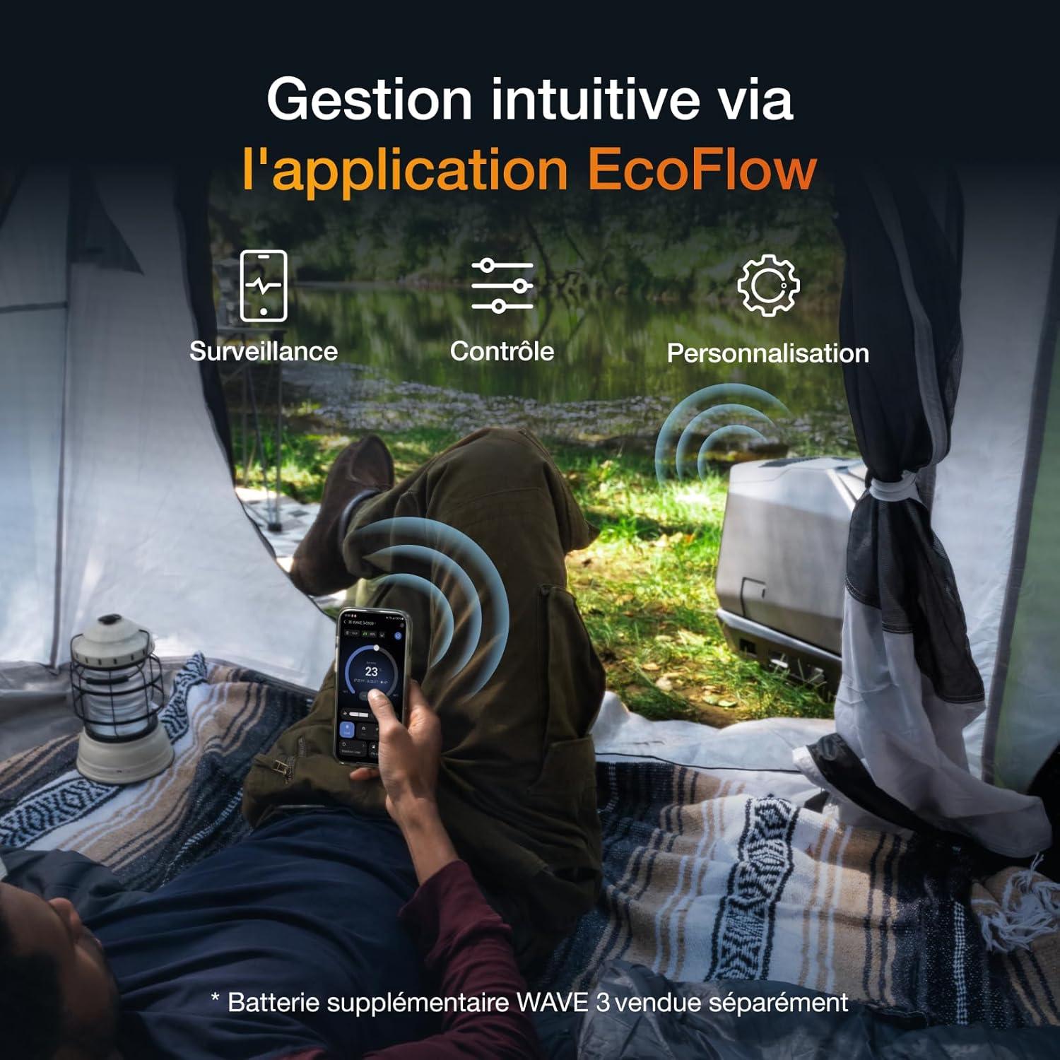image:imageClimatiseur portable EcoFlow WAVE 3 avec batterie supplmentaire 1024 Wh refroidissement 1800 W chauffage 2000 W autonomie de 8h contrle via application idal pour camping tentes RVsSUVsWave 3