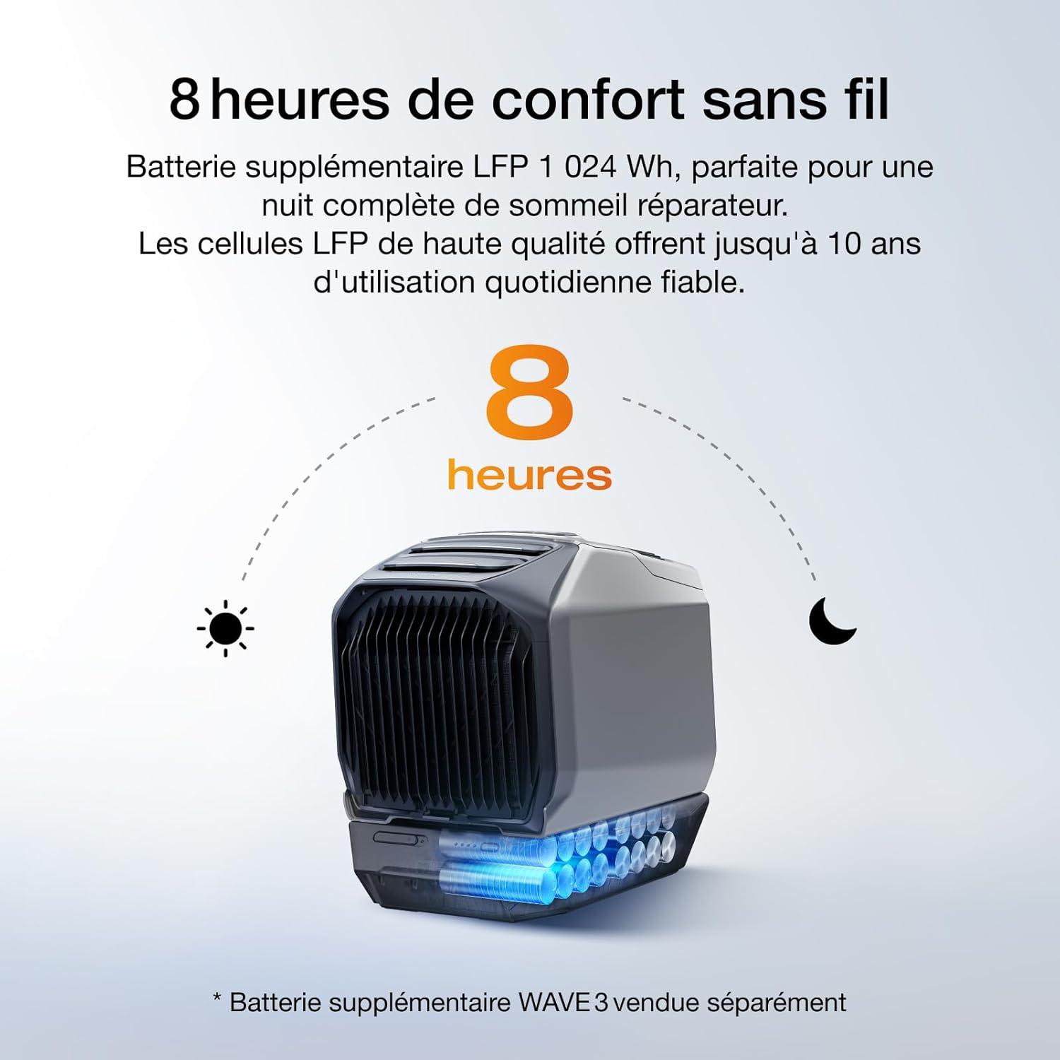 image:imageClimatiseur portable EcoFlow WAVE 3 avec batterie supplmentaire 1024 Wh refroidissement 1800 W chauffage 2000 W autonomie de 8h contrle via application idal pour camping tentes RVsSUVsWave 3