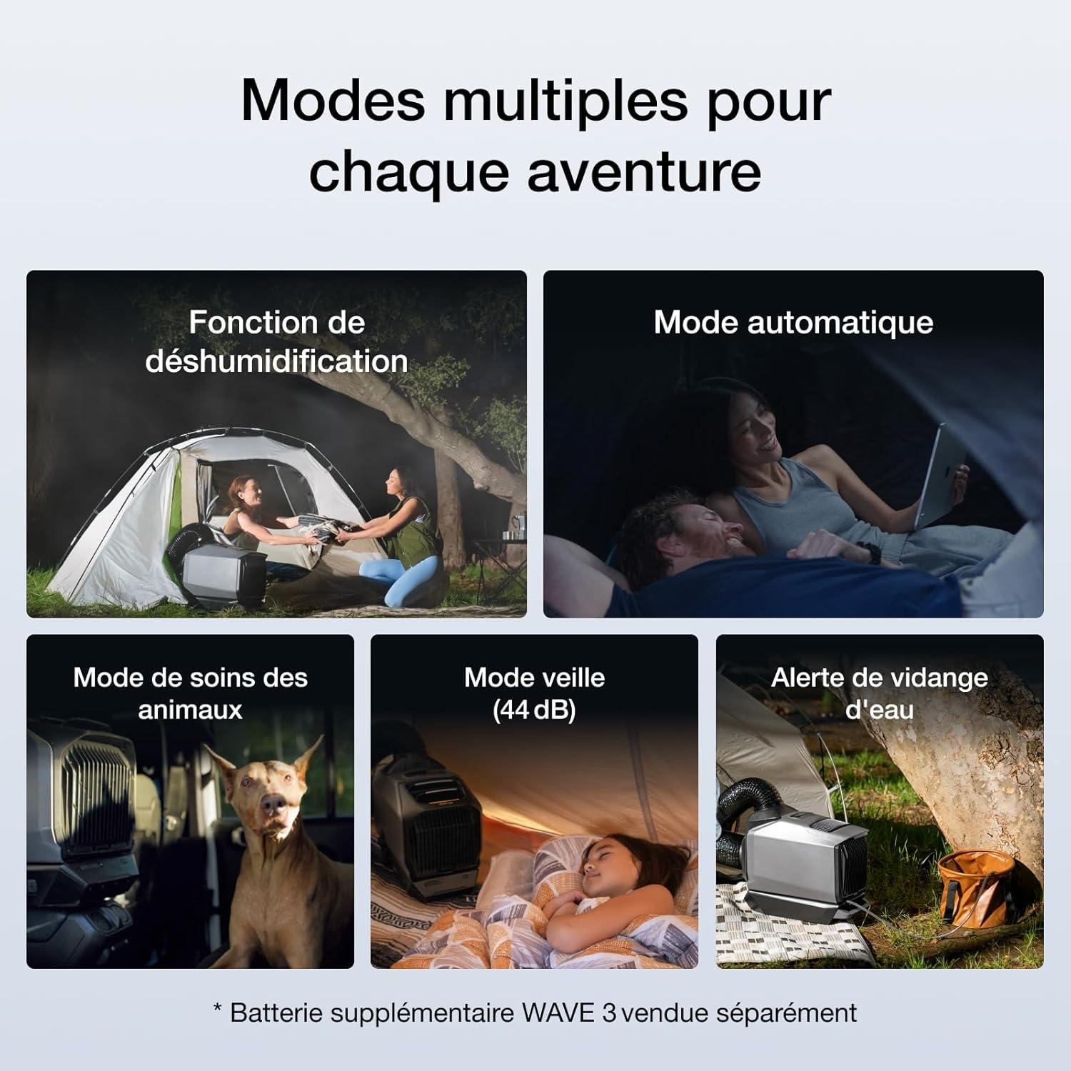 image:imageClimatiseur portable EcoFlow WAVE 3 avec batterie supplmentaire 1024 Wh refroidissement 1800 W chauffage 2000 W autonomie de 8h contrle via application idal pour camping tentes RVsSUVsWave 3
