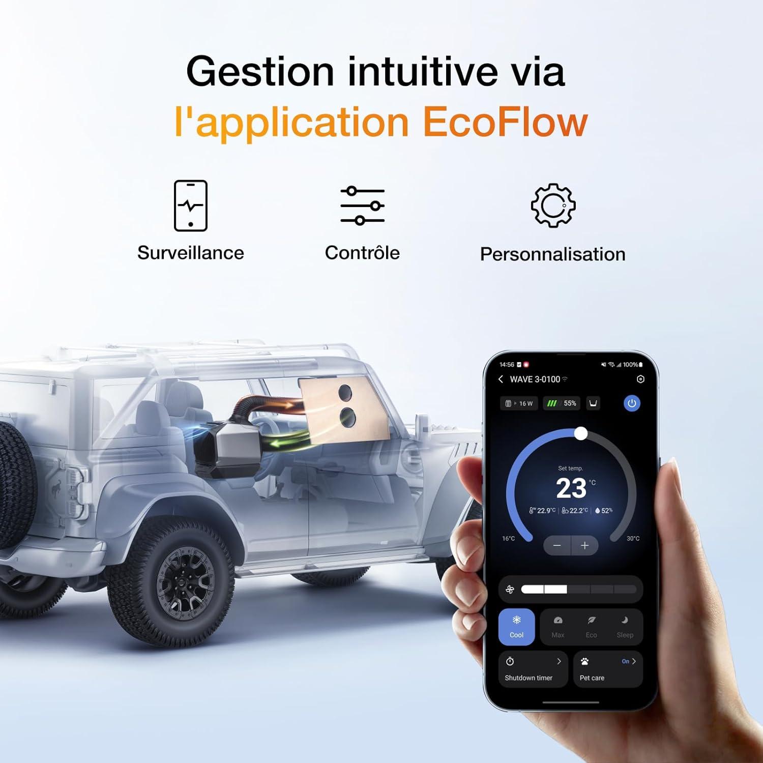 image:imageClimatiseur portable EcoFlow WAVE 3 avec batterie supplmentaire 1024 Wh refroidissement 1800 W chauffage 2000 W autonomie de 8h contrle via application idal pour camping tentes RVsSUVsWAVE3 avec Batterie suppl WAVE 3