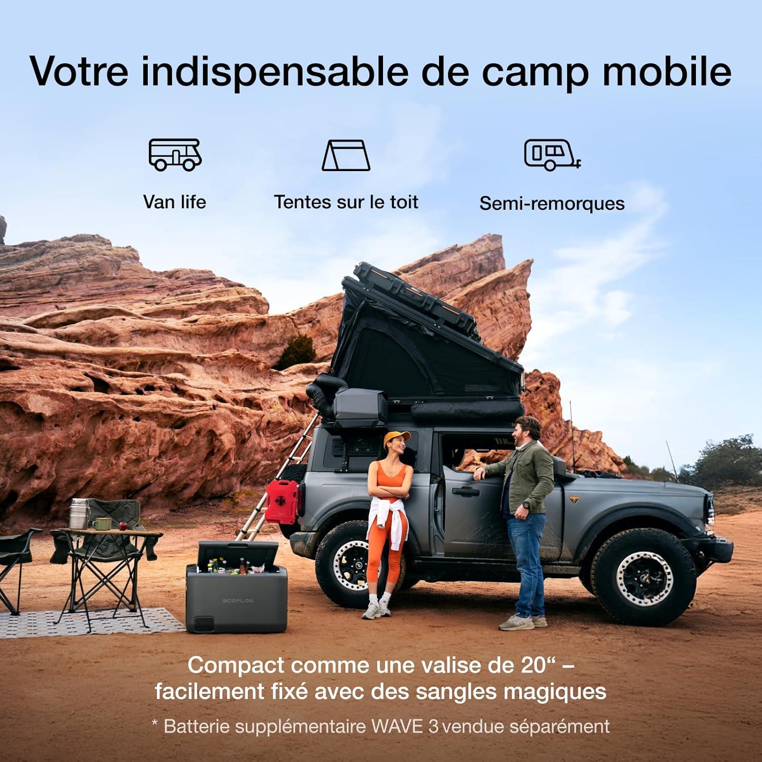 image:imageClimatiseur portable EcoFlow WAVE 3 avec batterie supplmentaire 1024 Wh refroidissement 1800 W chauffage 2000 W autonomie de 8h contrle via application idal pour camping tentes RVsSUVsWave 3