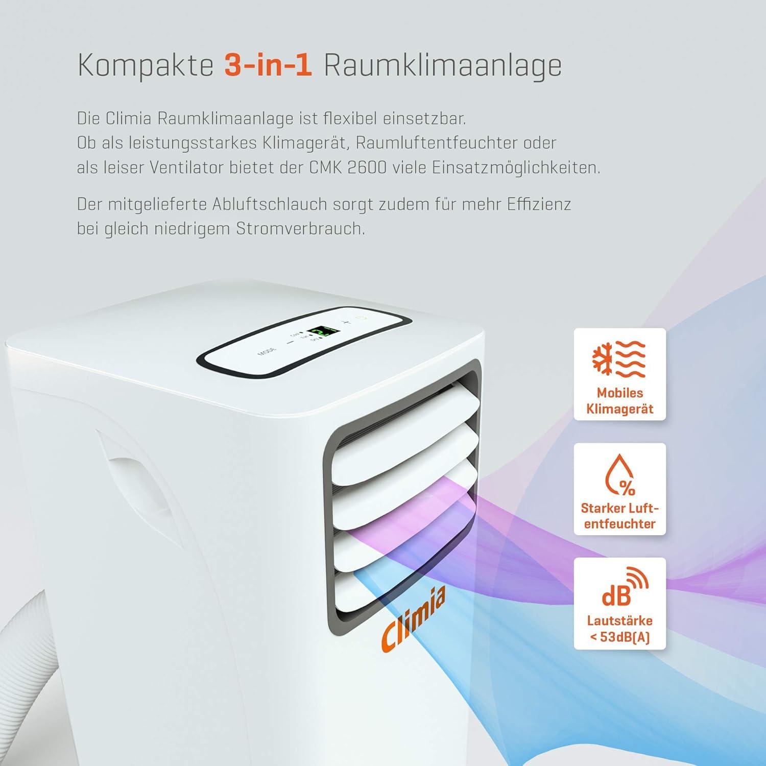 image:imageClimia CMK 2600 climatiseur mobile refroidisseur dair 3en1 ventilateur climatisation et dshumidificateur avec vacuation capacit 80 m3