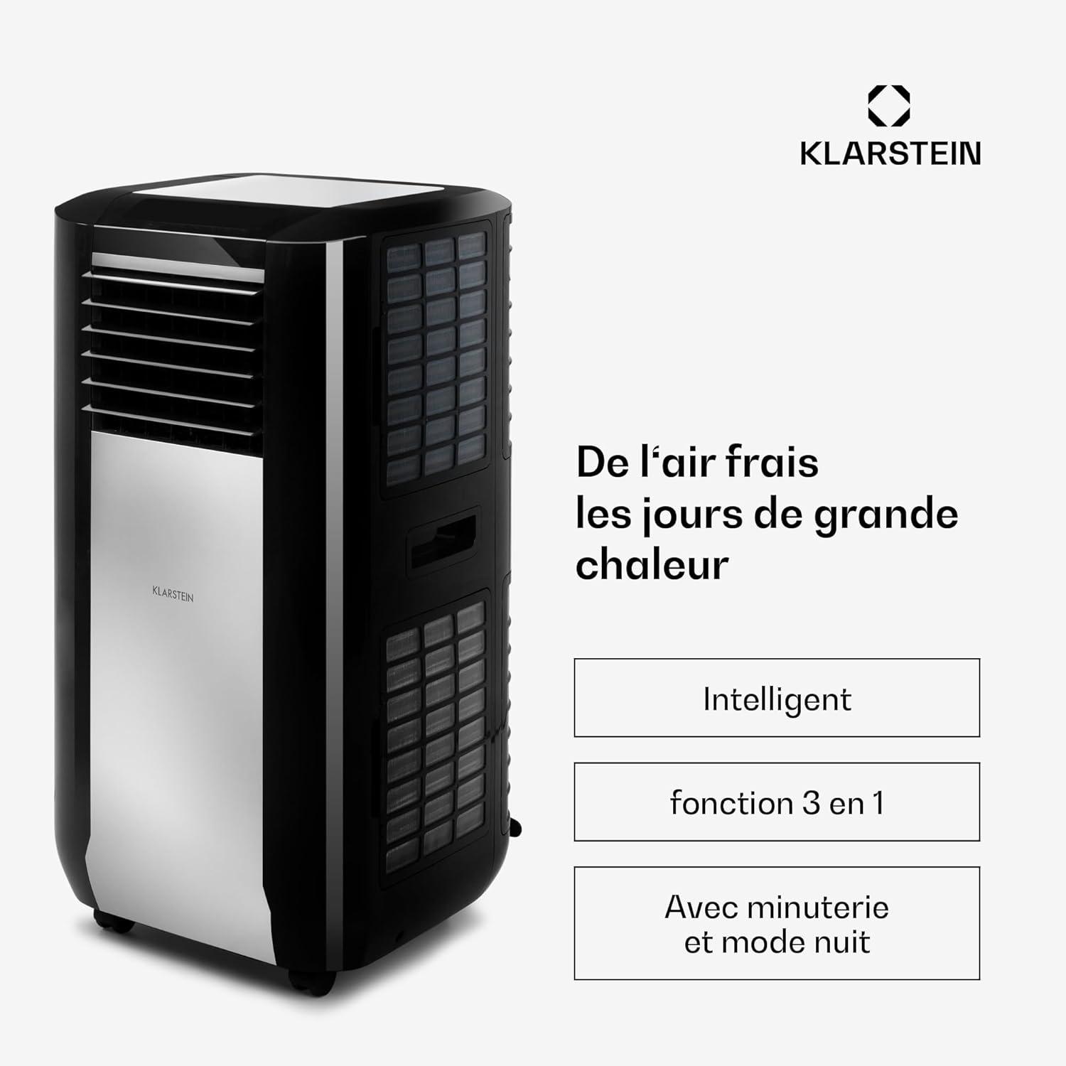 image:imageKlarstein Climatiseur Mobile Silencieux Intelligent Mini Climatiseur 5 en 1 Refroidissement Purificateur Antibactrien Elimination des Odeurs Mode Nuit Dshumidificateur AC 15000 BTU BlancNoir