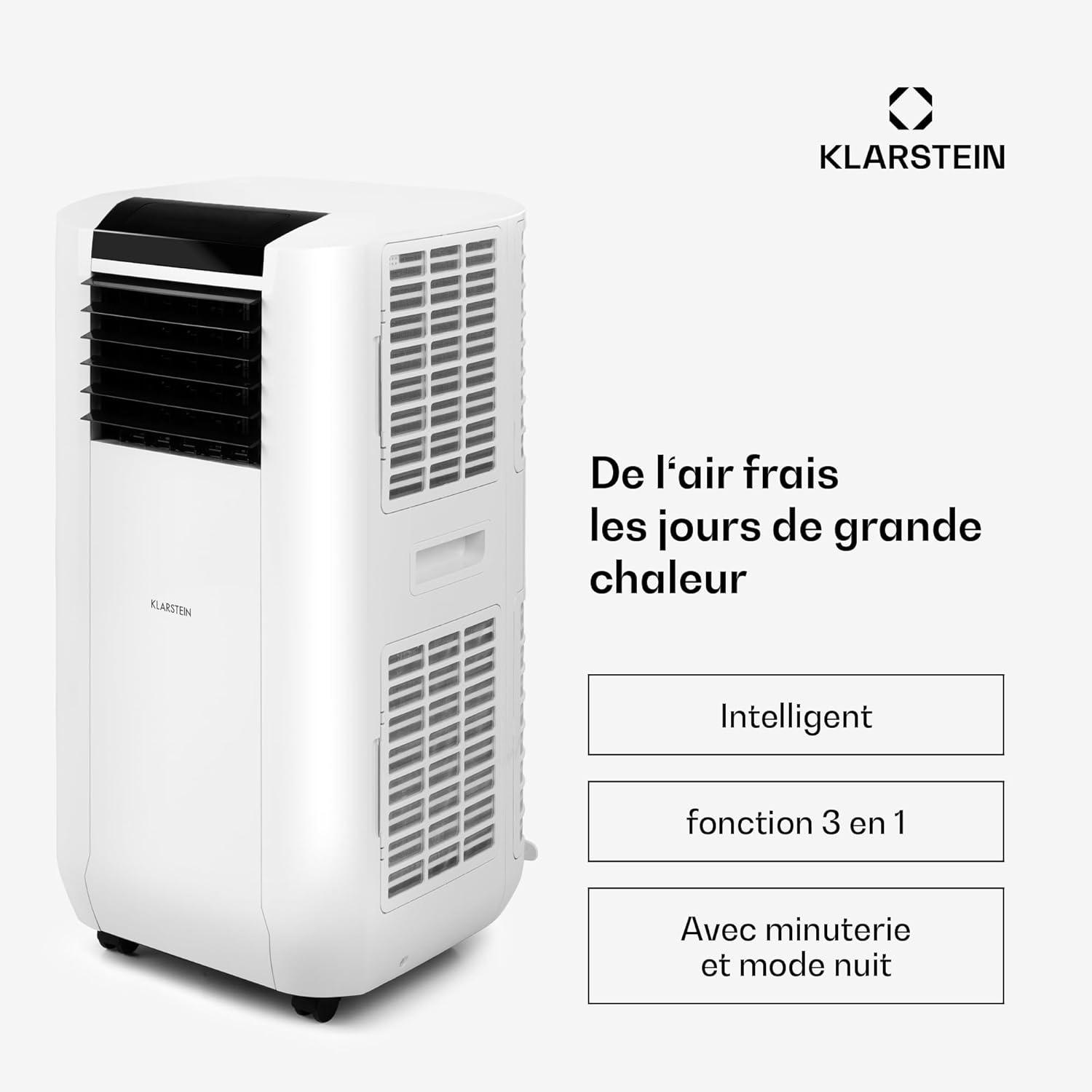 image:imageKlarstein Climatiseur Mobile Silencieux Intelligent Mini Climatiseur 5 en 1 Refroidissement Purificateur Antibactrien Elimination des Odeurs Mode Nuit Dshumidificateur AC 15000 BTU BlancBlanc