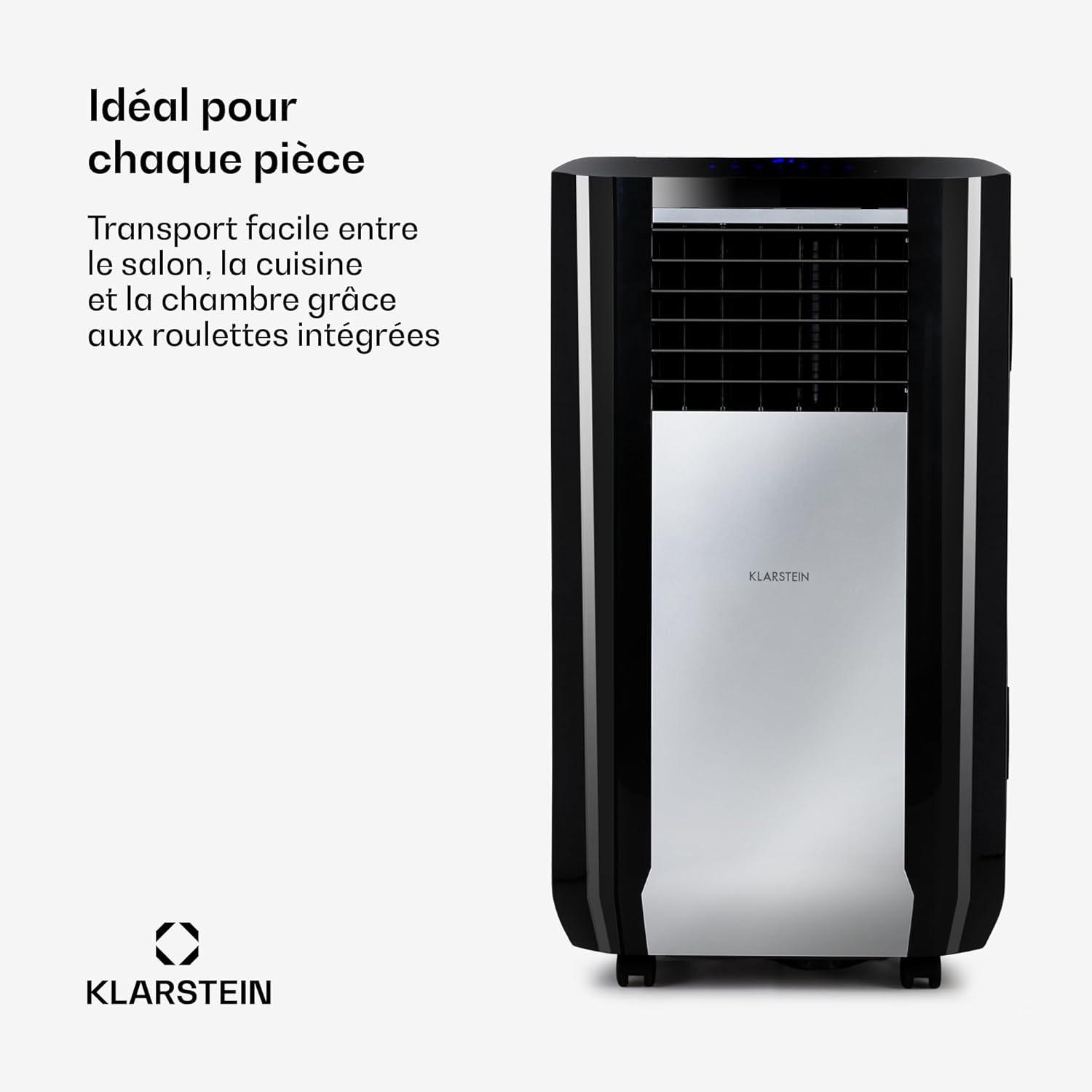 image:imageKlarstein Climatiseur Mobile Silencieux Intelligent Mini Climatiseur 5 en 1 Refroidissement Purificateur Antibactrien Elimination des Odeurs Mode Nuit Dshumidificateur AC 15000 BTU BlancNoir