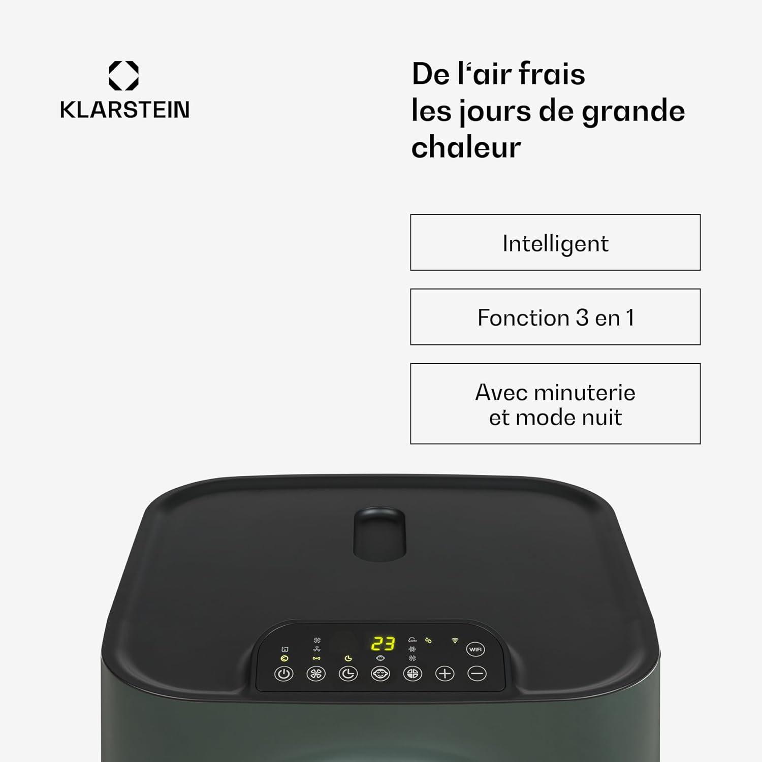 image:imageKlarstein Climatiseur Mobile Silencieux Smart Climatisation Portable 5 en 1 Mini Clim Purificateur et Elimination Odeurs Dshumidificateur dAir Mode Nuit Faible Conso 12K BTU ClimatiseursAnthracite