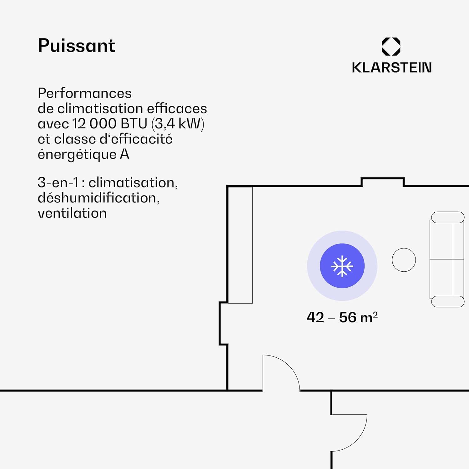 image:imageKlarstein Climatiseur Mobile Silencieux Smart Climatisation Portable 5 en 1 Mini Clim Purificateur et Elimination Odeurs Dshumidificateur dAir Mode Nuit Faible Conso 12K BTU ClimatiseursRose Dor