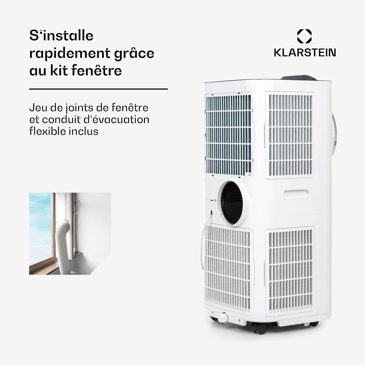 image:imageKlarstein Climatiseur Mobile Silencieux Smart Climatisation Portable 5 en 1 Mini Clim Purificateur et Elimination Odeurs Dshumidificateur dAir Mode Nuit Faible Conso 12K BTU ClimatiseursBlanc